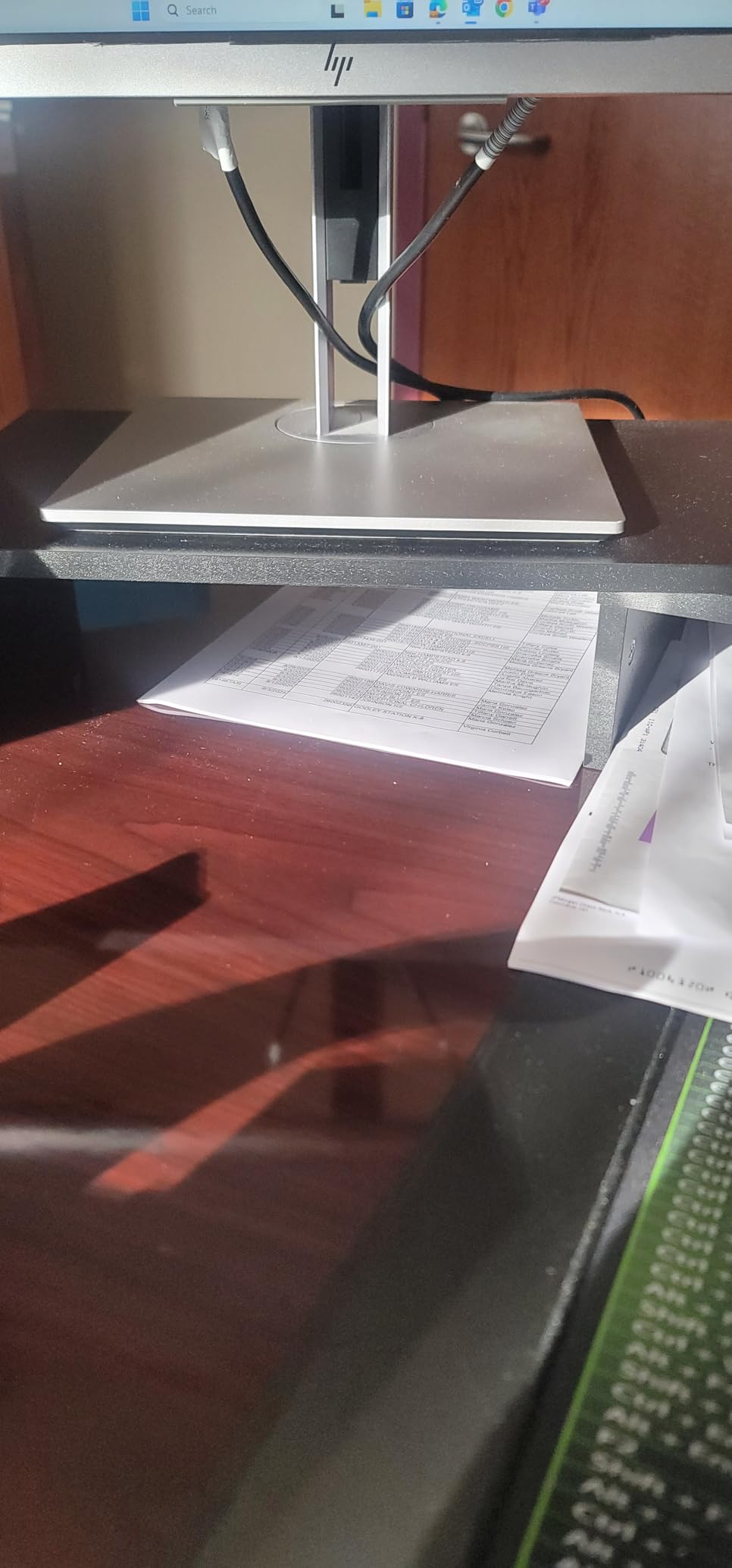 BONTEC Dual Monitor Stand Riser with Smartphone Holder, Adjustable Length & Swivel Angle, Ergonomic Wooden Desktop Organizer for PC Monitor, Laptop, Printer, Large Storage, Black - Customer Photo 1