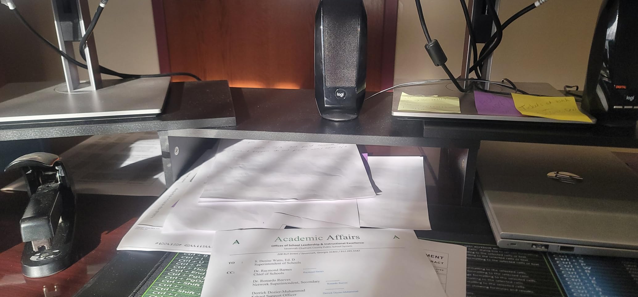 BONTEC Dual Monitor Stand Riser with Smartphone Holder, Adjustable Length & Swivel Angle, Ergonomic Wooden Desktop Organizer for PC Monitor, Laptop, Printer, Large Storage, Black - Customer Photo 2