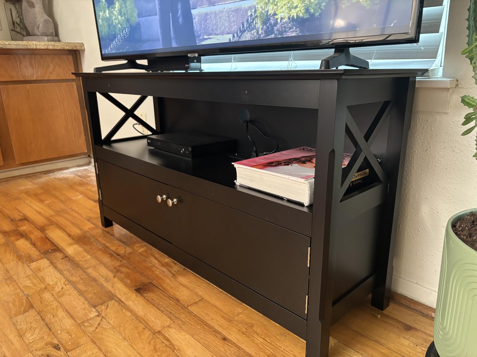Tangkula Farmhouse TV Stand for TVs up to 50 Inch, Media Entertainment Center with Charging Station, USB & Type C Ports - Customer Photo 1