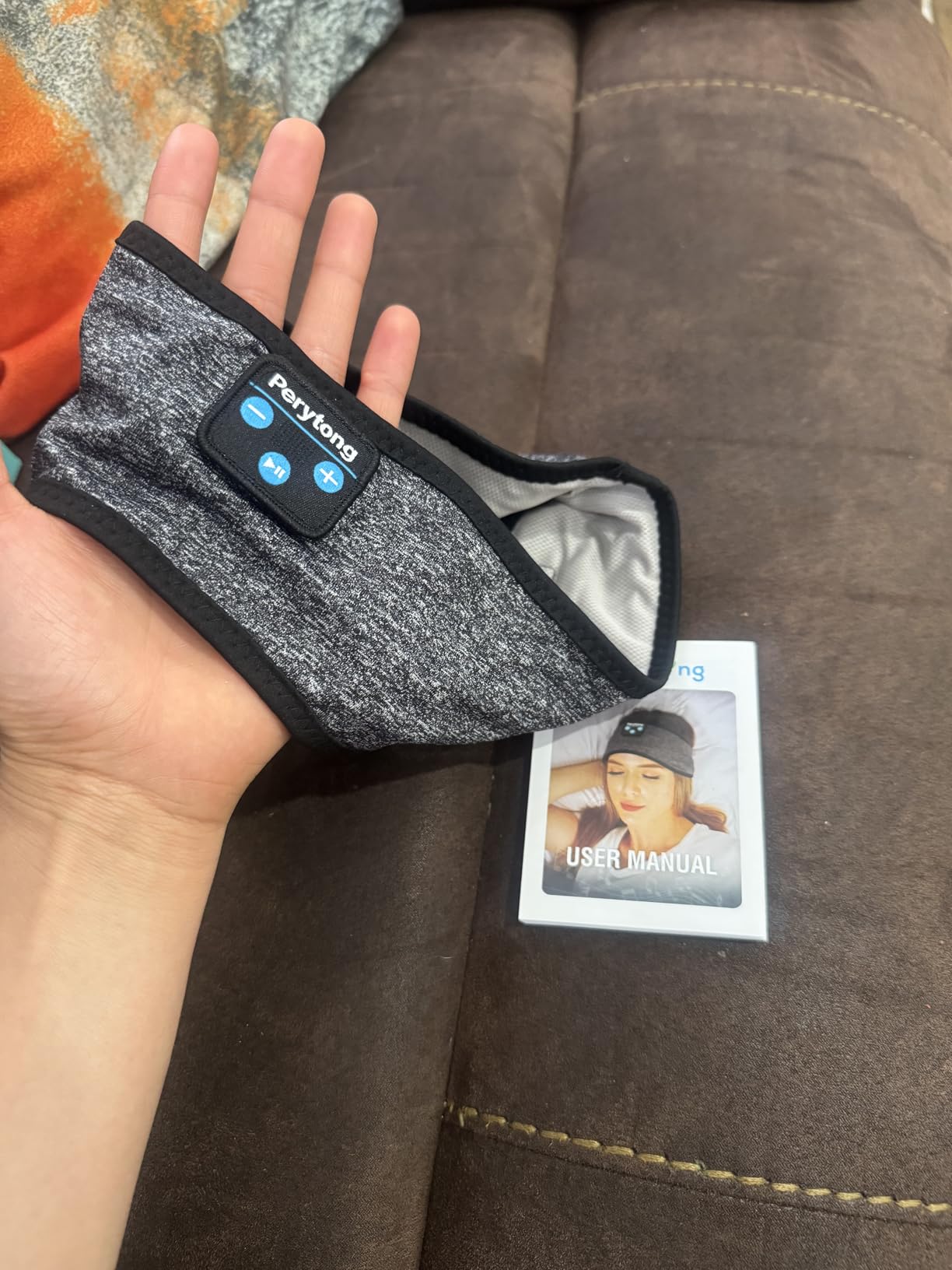 Perytong Sleeping Headphones Bluetooth Headband, Soft Long Time Play Sleeping Headsets with Built in Speakers Perfect for Workout,Running,Yoga,Travel, Darkgray - Customer Photo 1