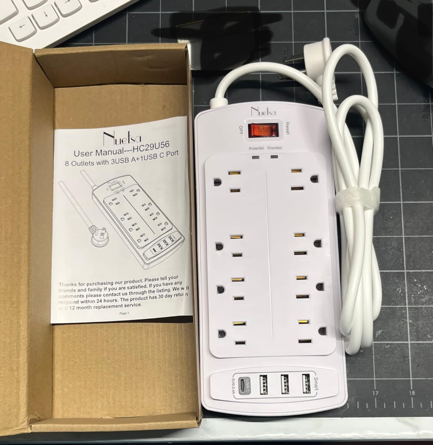 Surge Protector Power Strip - Nuetsa Flat Plug Extension Cord with 8 Outlets and 4 USB Ports, 6 Feet Power Cord (1625W/13A), 2700 Joules, ETL Listed, Black - Customer Photo 4