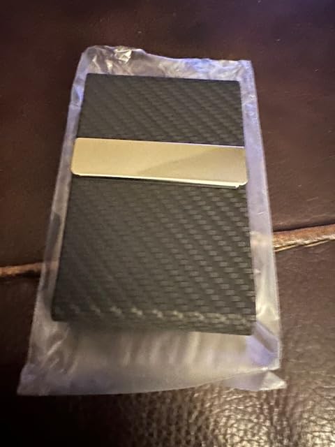 MaxGear Business Card Holder, PU Leather & Stainless Steel Business Card Case for Men or Women, Slim Name Cards Holder RFID Blocking Credit Cards Carrier with Magnetic Closure, Black Carbon - Customer Photo 1