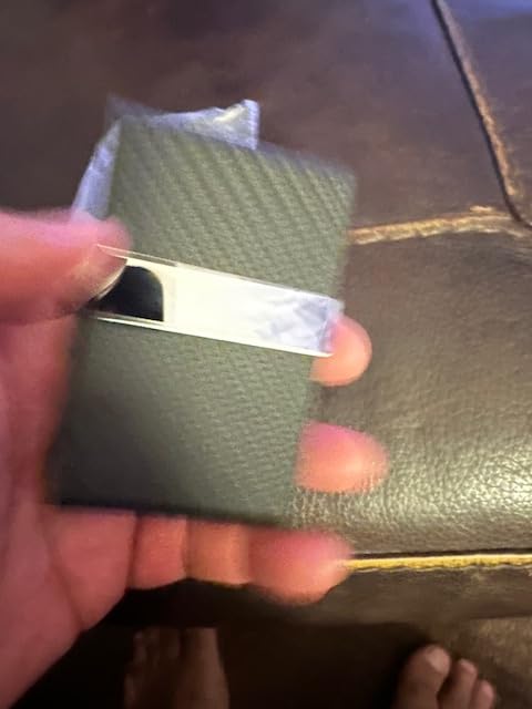 MaxGear Business Card Holder, PU Leather & Stainless Steel Business Card Case for Men or Women, Slim Name Cards Holder RFID Blocking Credit Cards Carrier with Magnetic Closure, Black Carbon - Customer Photo 3