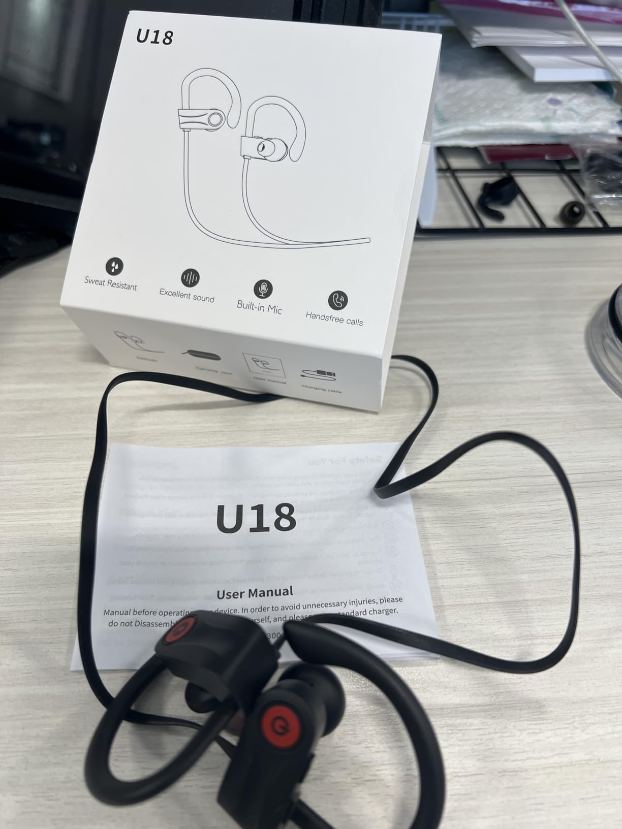 Boean Bluetooth Headphones, Wireless Headphones with 16 Hours Playtime Bluetooth 5.3 Wireless Earbuds HD Deep Bass Stereo Sound Isolation IPX7 Waterproof Earphones for Workout Running Sports - Customer Photo 2