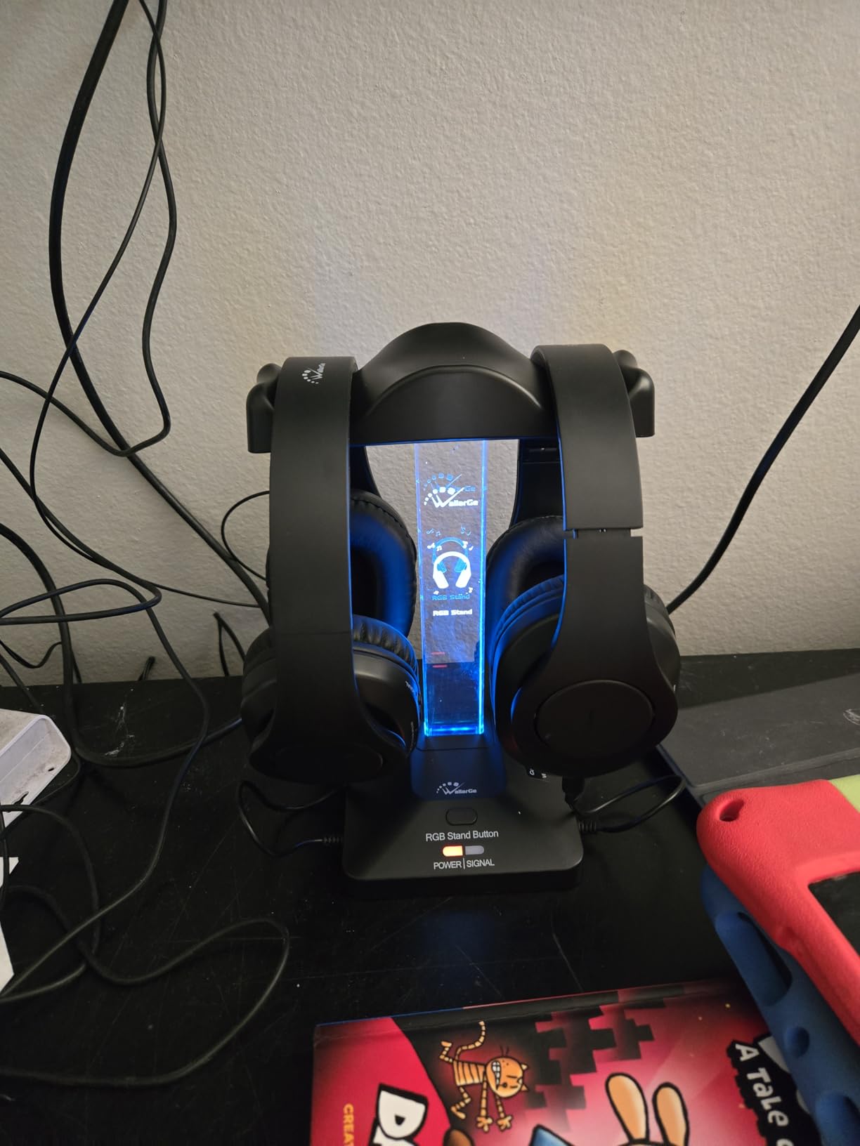 WallarGe Wireless Headphones for TV Watching with RF Transmitter Charging Dock, Plug and Play, 100 Ft Wireless Range, Rechargeable 20 Hour Battery (Black with Red) - Customer Photo 1