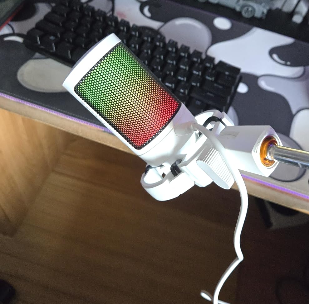 FIFINE Gaming PC USB Microphone, Podcast Condenser Mic with Boom Arm, Pop Filter, Mute Button for Streaming, Twitch, Online Chat, RGB Computer Mic for PS4/5 PC Gamer Youtuber-AmpliGame A6T - Customer Photo 1