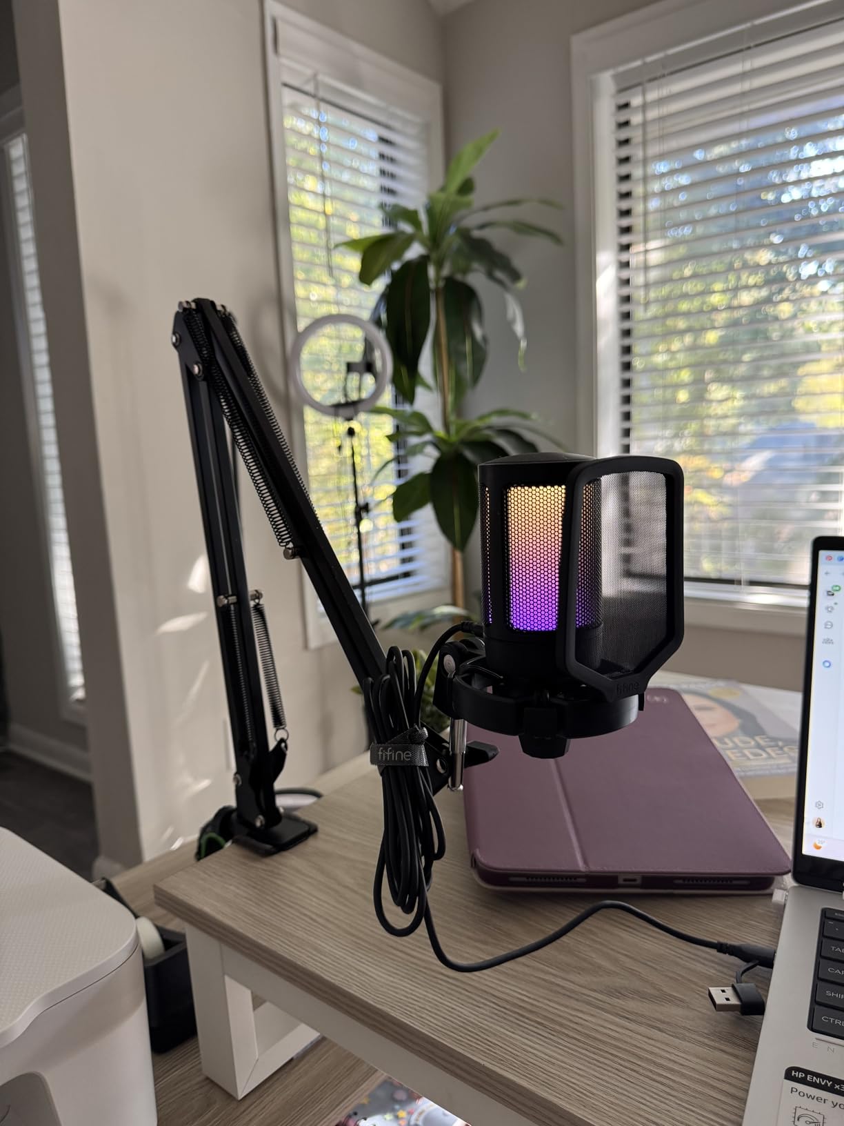 FIFINE Gaming PC USB Microphone, Podcast Condenser Mic with Boom Arm, Pop Filter, Mute Button for Streaming, Twitch, Online Chat, RGB Computer Mic for PS4/5 PC Gamer Youtuber-AmpliGame A6T - Customer Photo 2