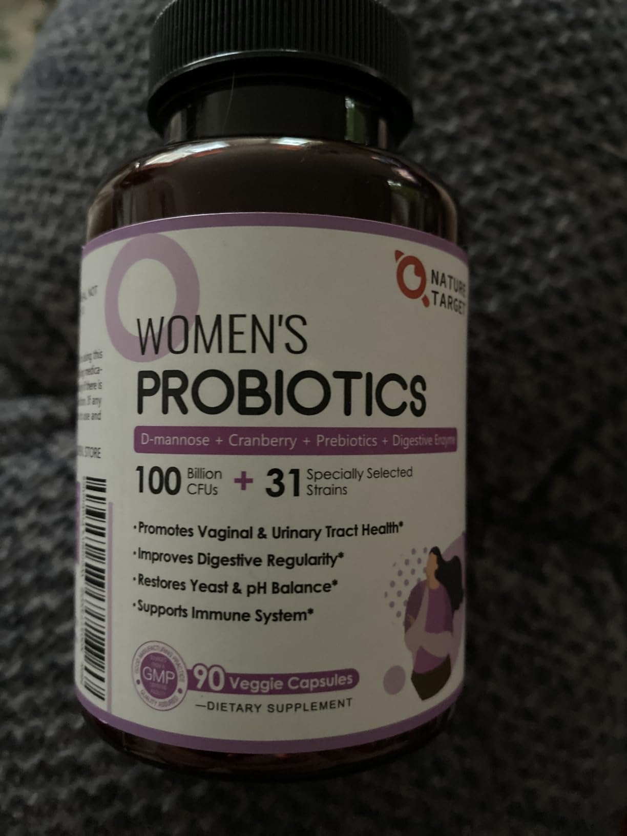 NATURE TARGET Probiotics for Women, 100 Billion CFUs Probiotic with Digestive Enzymes & Prebiotics, Vaginal Probiotics with Cranberry for Urinary Tract Health, pH Balance, 90 Veggie Capsules - Customer Photo 1