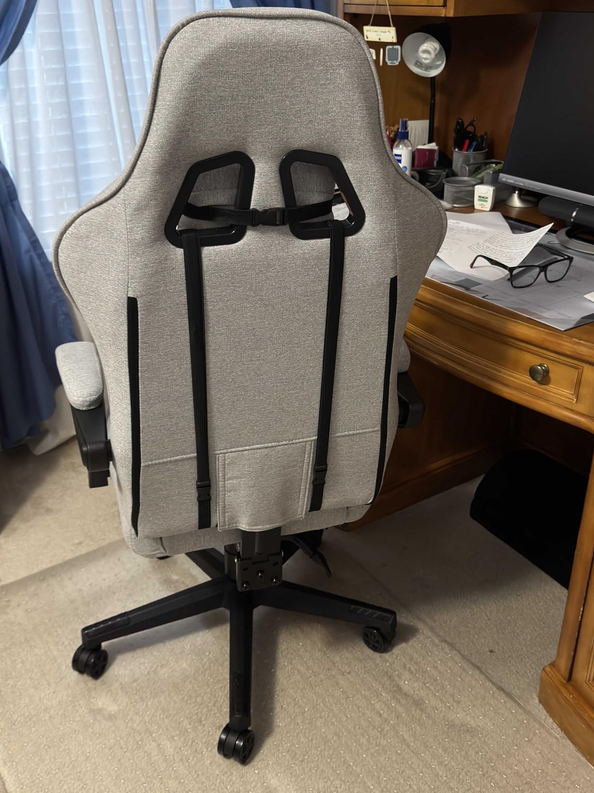 Dowinx Gaming Chair Fabric with Pocket Spring Cushion, Massage Game Chair Cloth with Headrest, Ergonomic Computer Chair with Footrest 290LBS, Black and Grey - Customer Photo 2