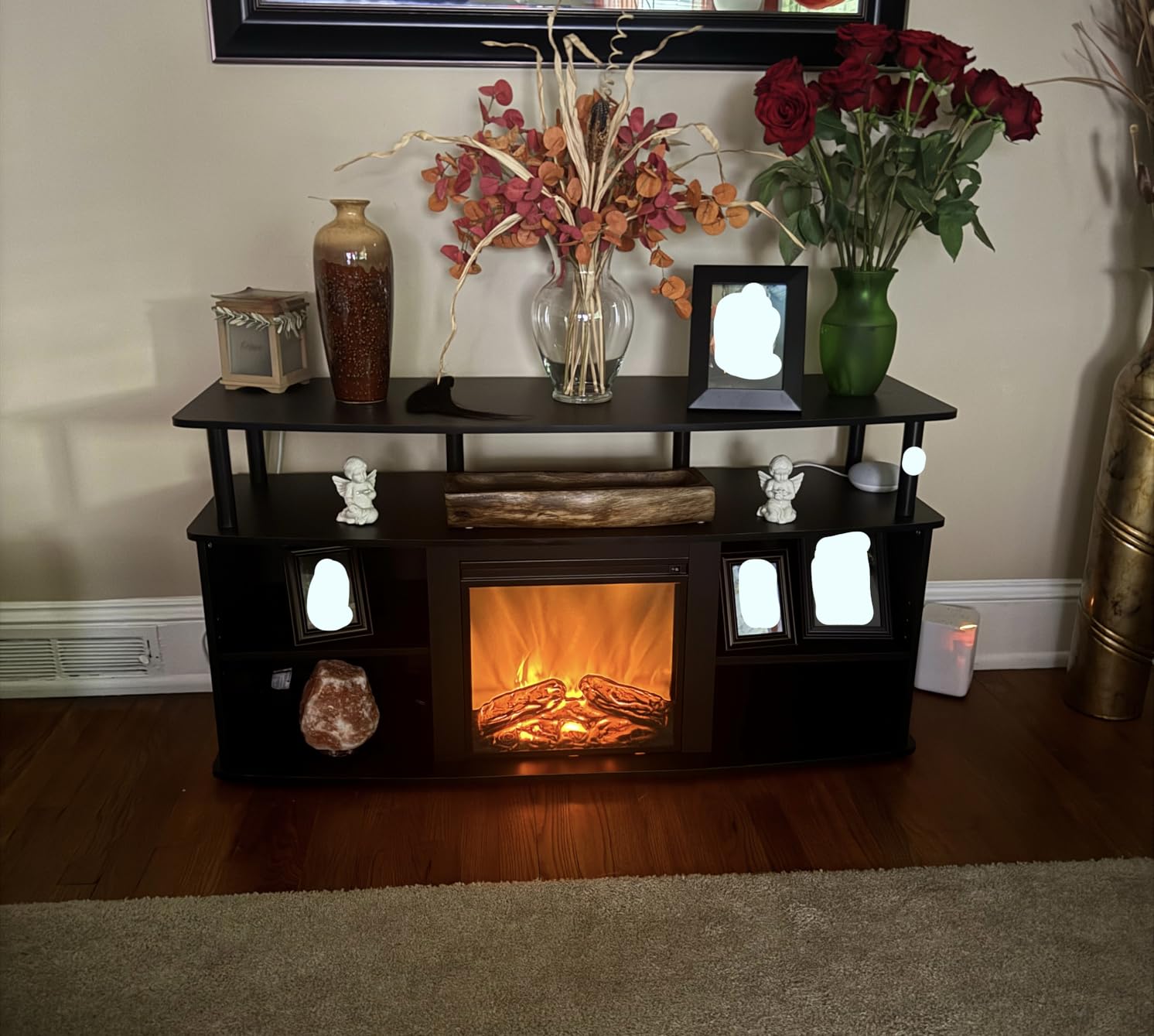 Furinno Jensen Entertainment Center Stand with Fireplace for TV up to 55 Inch, Corded Electric, White - Customer Photo 1