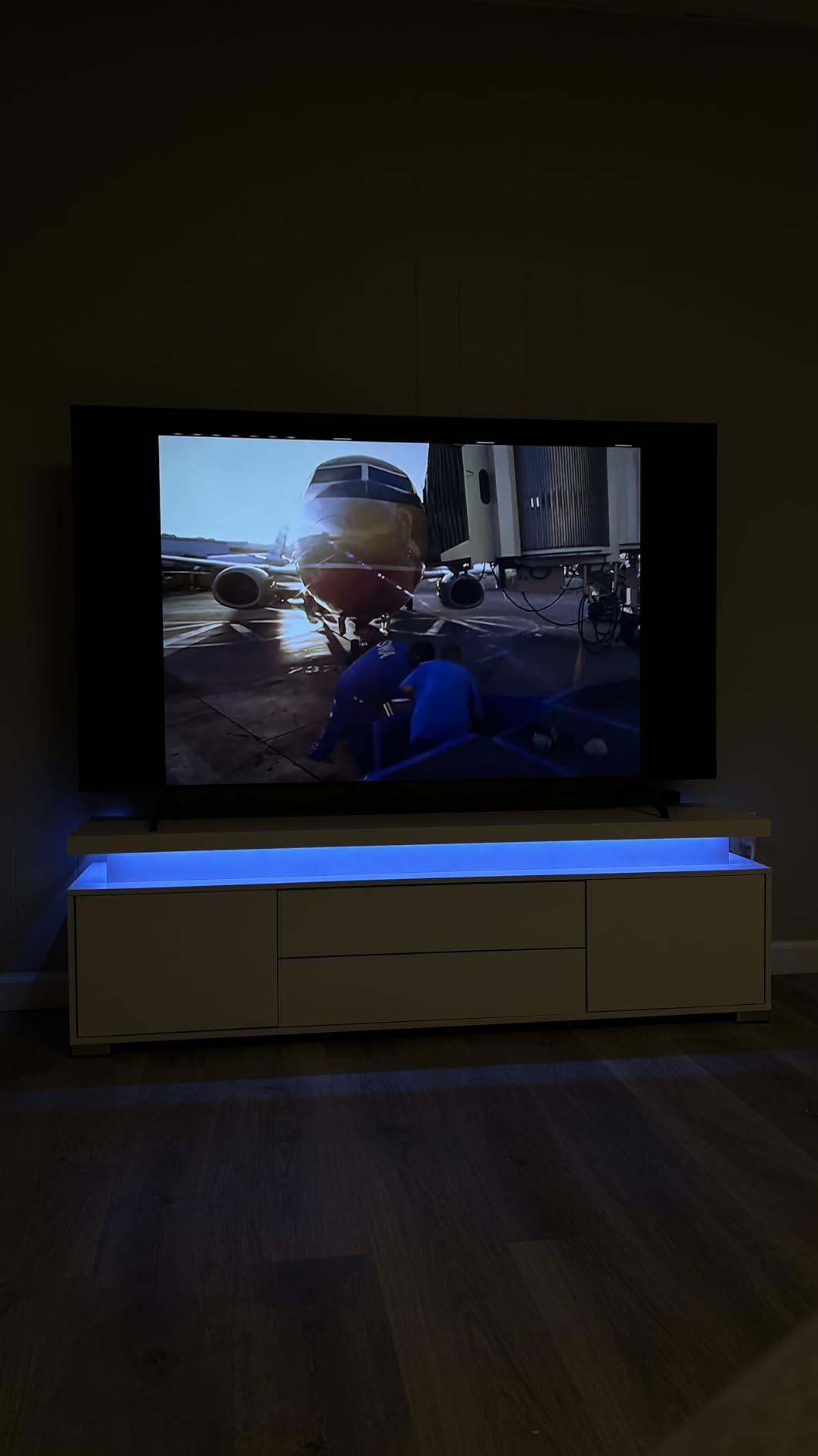 Rolanstar TV Stand with LED Lights & Power Outlet, Modern Entertainment Center for 32/43/50/55/65 Inchs TVs, Table, Universal Gaming Media Stand Storage Cabinet and Large Storage, White - Customer Photo 3