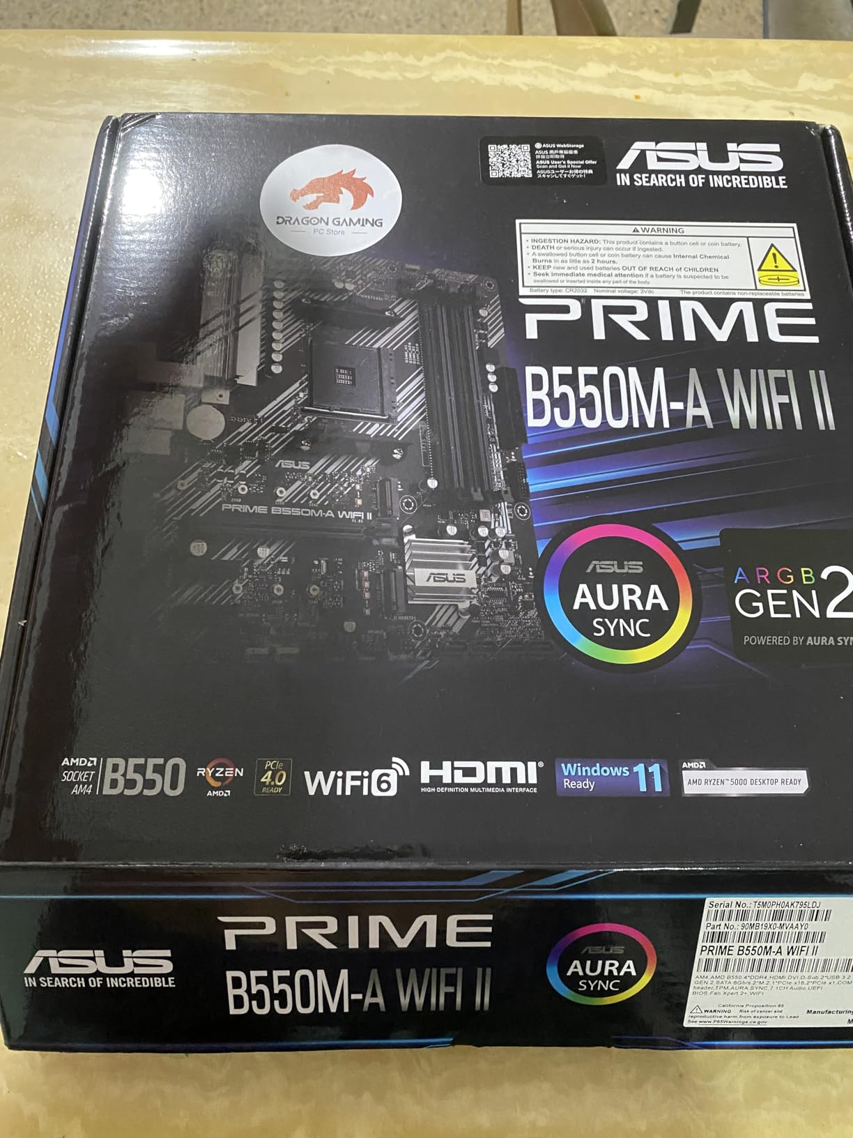 ASUS Prime B550M-A WiFi II AMD Micro ATX Motherboard with PCIe 4.0, WiFi 6, ECC Memory, HDMI 2.1, RGB Header - Customer Photo 2