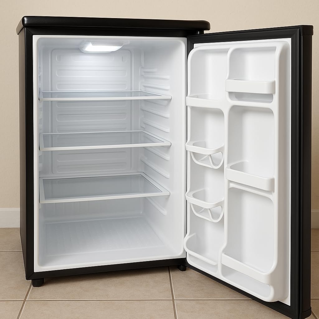 roomwell E-Star 3.3 Cu Ft Mini Fridge without Freezer - AUTO DEFROST, Reversible Single Door, Glass Shelf Refrigerator - A Space-Saving Marvel for Your Bedroom, Dorm, and Office - Customer Photo 1