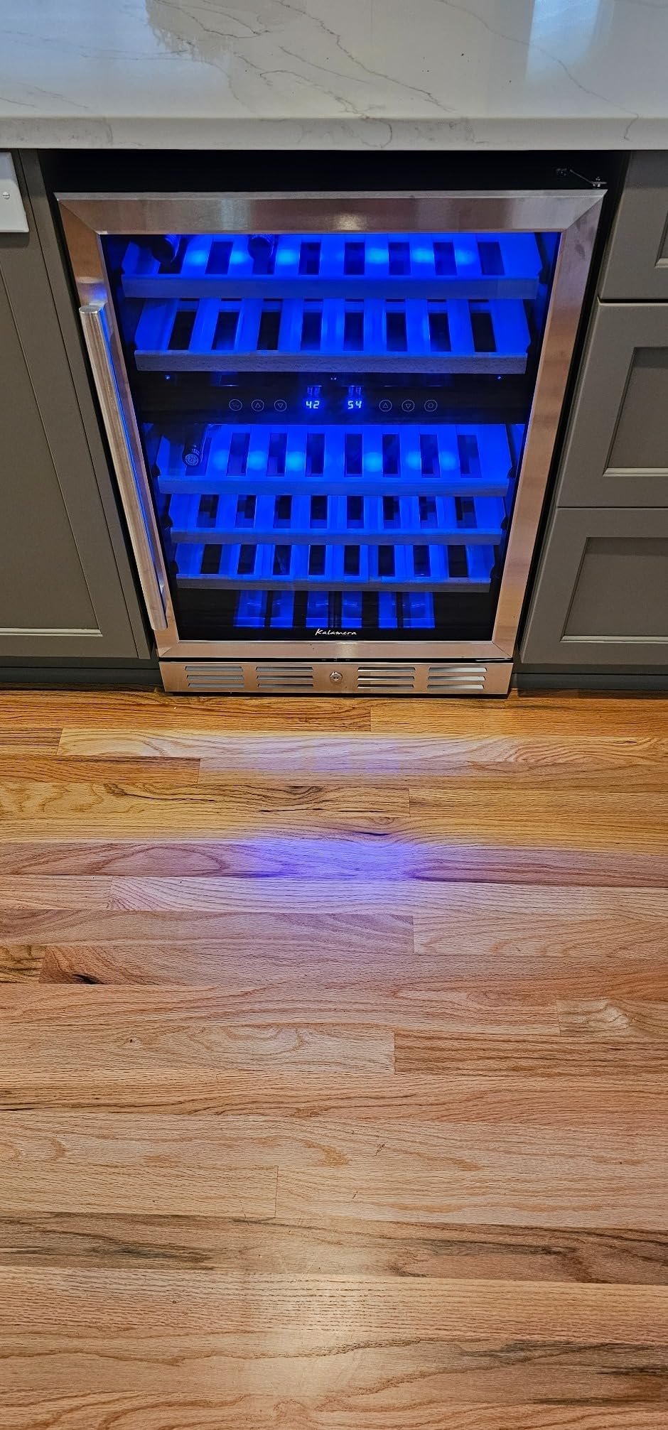 Kalamera 24 inch Wine Cooler, 46 Bottle - Dual Zone Built-in or Freestanding Fridge with Stainless Steel Reversible Glass Door, for Home, Kitchen, or Office - Customer Photo 1