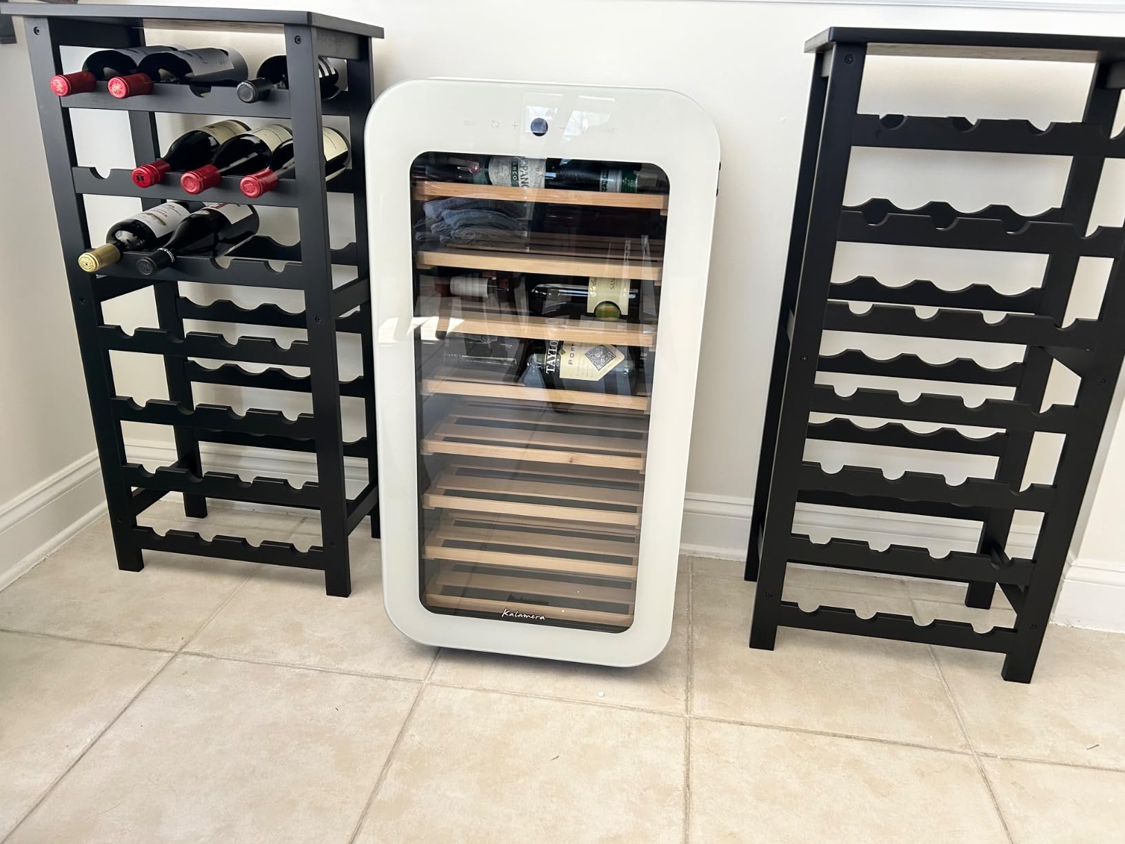 Kalamera 24 inch Wine Cooler, 46 Bottle - Dual Zone Built-in or Freestanding Fridge with Stainless Steel Reversible Glass Door, for Home, Kitchen, or Office. - Customer Photo 3