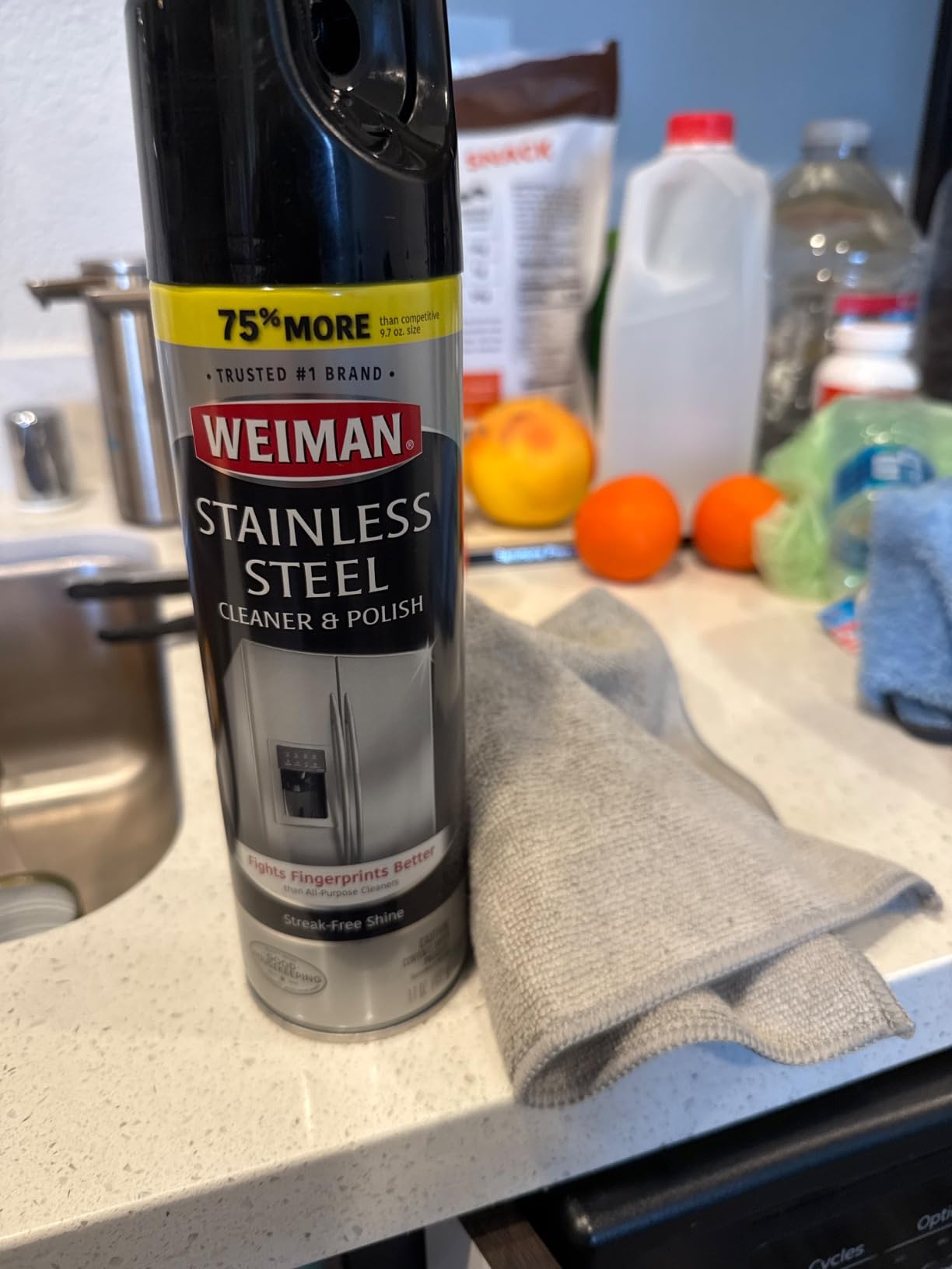 Weiman Stainless Steel Cleaner & Polish Streak-Free Shine - For Refrigerators, Oven, Dishwasher, Stove - 2 Pack Aerosol Spray with Microfiber Cloth Included - Customer Photo 2