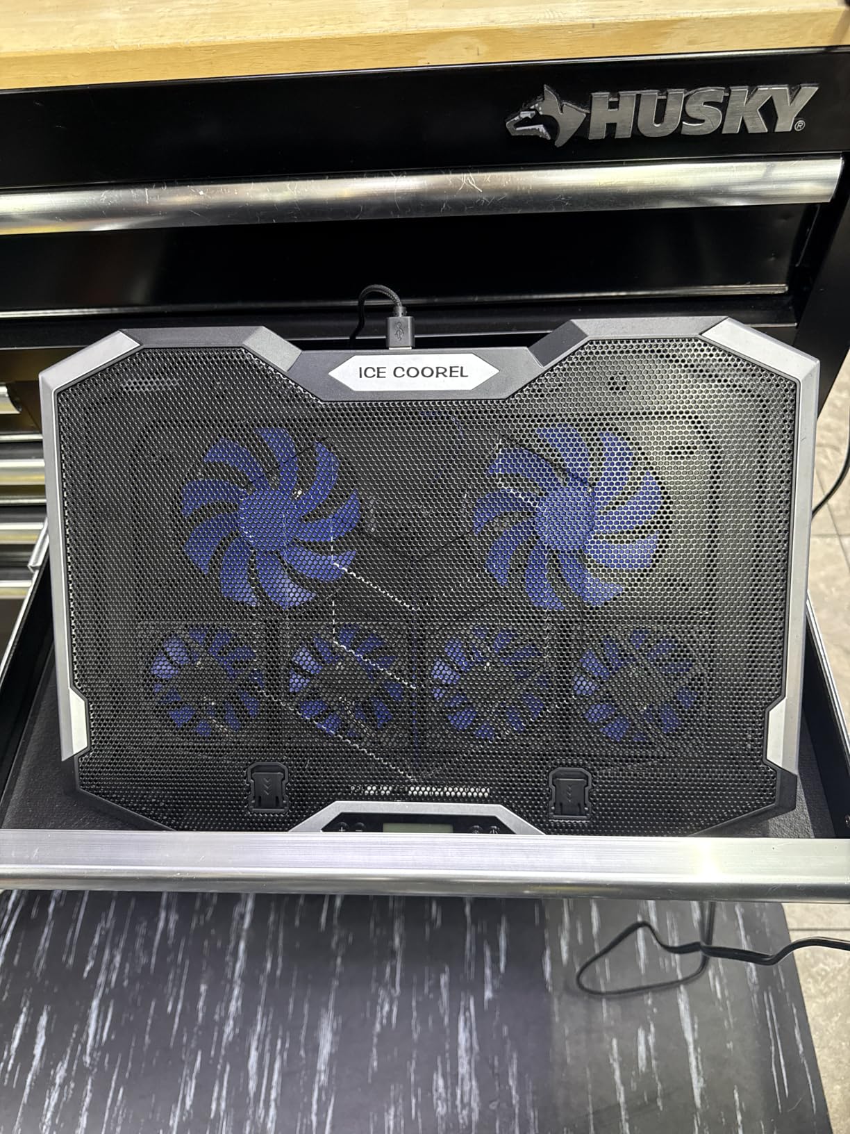 ICE COOREL Gaming Laptop Cooling Pad with 8 Cooling Fans, Laptop Fan Cooler Pad for 15-17.3 Inch, Notebook Cooler Stand with 6 Height Adjustable, RGB Cooling Pad with Two USB Port + Phone Stand Customer Review ICE COOREL Gaming Laptop Cooling Pad with 8 Cooling Fans, Laptop Fan Cooler Pad for 15-17.3 Inch, Notebook Cooler Stand with 6 Height Adjustable, RGB Cooling Pad with Two USB Port + Phone Stand - Customer Photo 1