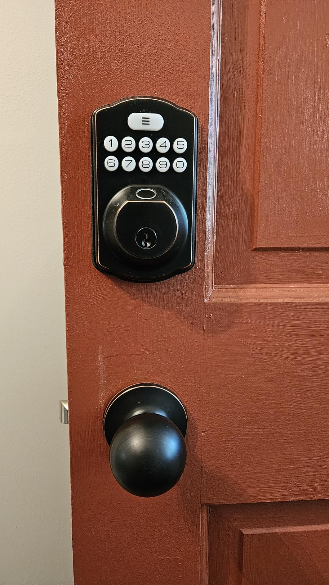 Veise Fingerprint Door Lock with 2 Knobs - Keyless Entry Door Lock with Handle, Electronic Keypad Deadbolt, Smart Front Handle Set, Auto-Locking, Waterproof, Easy Installation, Satin Nickel Customer Review Veise Fingerprint Door Lock with 2 Knobs - Keyless Entry Door Lock with Handle, Electronic Keypad Deadbolt, Smart Front Handle Set, Auto-Locking, Waterproof, Easy Installation, Satin Nickel - Customer Photo 1