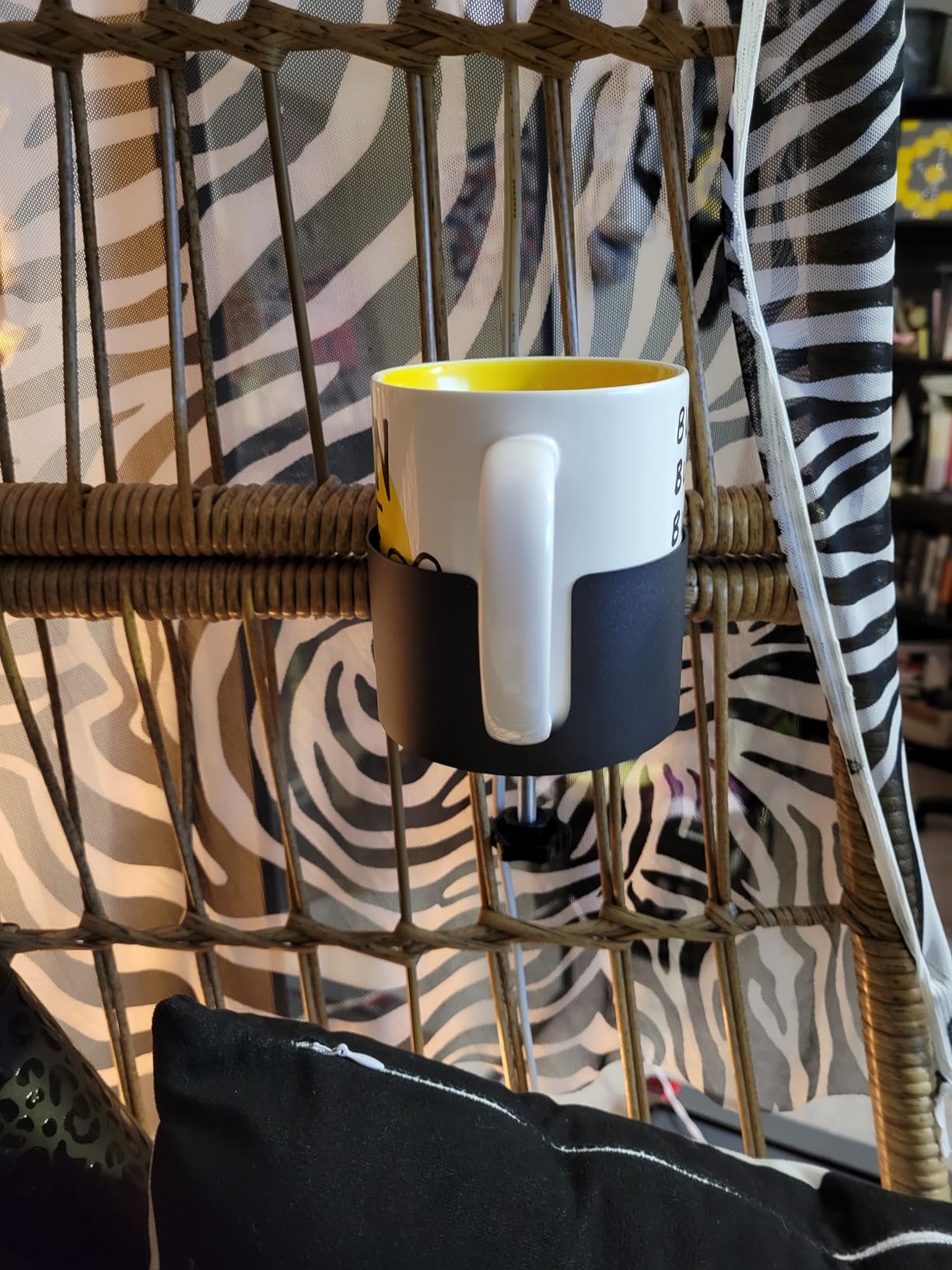 Upgraded Large Desk Cup Holder Clamp, OOKUU Anti-Spill Table Cup Holder, Metal Office & PC Gaming Desk Accessories, Compatible with Universal Cup, Bottles, Pencil Holder (Black) - Customer Photo 2