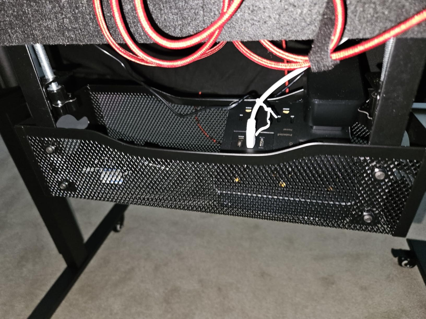 Under Desk Cable Management Tray No Drill, Metal Mesh Cable Management Under Desk with Clamp Mount, 2 Hole Cable Tray with Wire Management and Cord Organizer for Home Office Standing Desk - Customer Photo 1