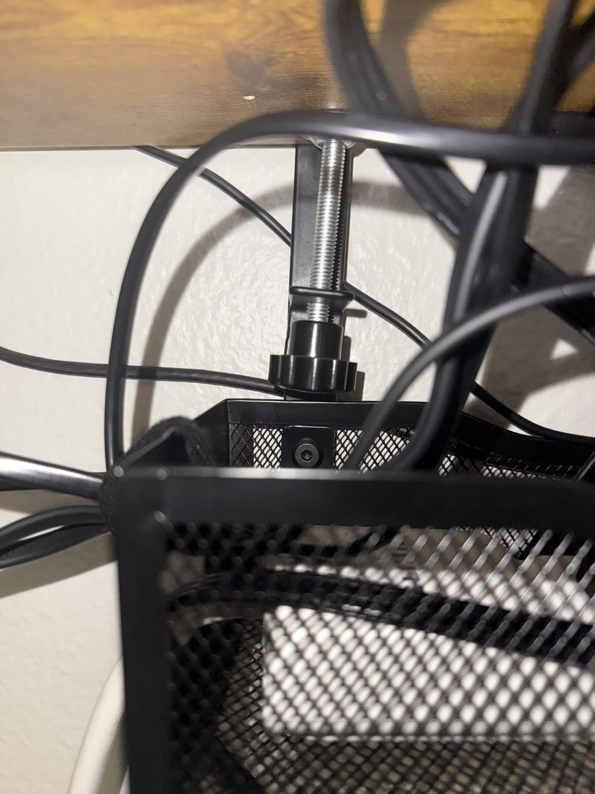 Under Desk Cable Management Tray No Drill, Metal Mesh Cable Management Under Desk with Clamp Mount, 2 Hole Cable Tray with Wire Management and Cord Organizer for Home Office Standing Desk - Customer Photo 2