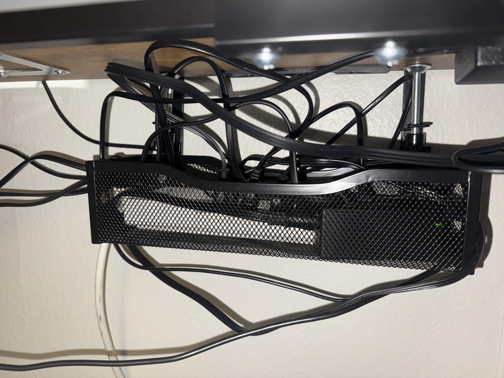 Under Desk Cable Management Tray No Drill, Metal Mesh Cable Management Under Desk with Clamp Mount, 2 Hole Cable Tray with Wire Management and Cord Organizer for Home Office Standing Desk Customer Review Under Desk Cable Management Tray No Drill, Metal Mesh Cable Management Under Desk with Clamp Mount, 2 Hole Cable Tray with Wire Management and Cord Organizer for Home Office Standing Desk - Customer Photo 3