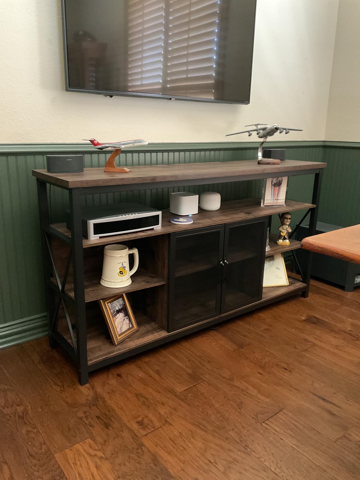 BON AUGURE Tall TV Stand for TVs up to 65 Inch, Industrial Wood Entertainment Center with Storage Cabinet, Farmhouse TV Media Console - Customer Photo 2