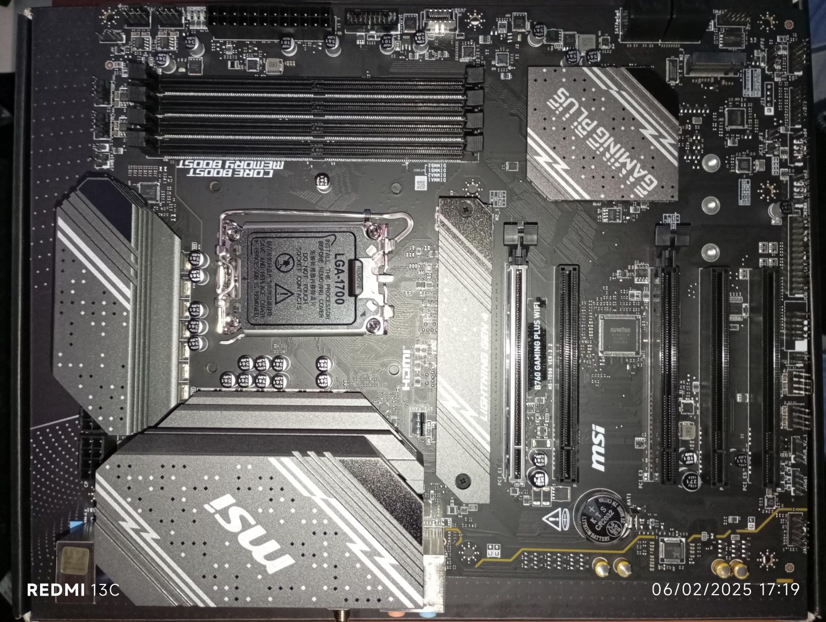 MSI B760 Gaming Plus WiFi Gaming Motherboard (Supports 12th/13th/14th Gen Intel Processors, LGA 1700, DDR5, PCIe 4.0, M.2, 2.5Gbps LAN, USB 3.2 Gen2, HDMI/DP, Wi-Fi 6E, Bluetooth 5.3, ATX) - Customer Photo 1