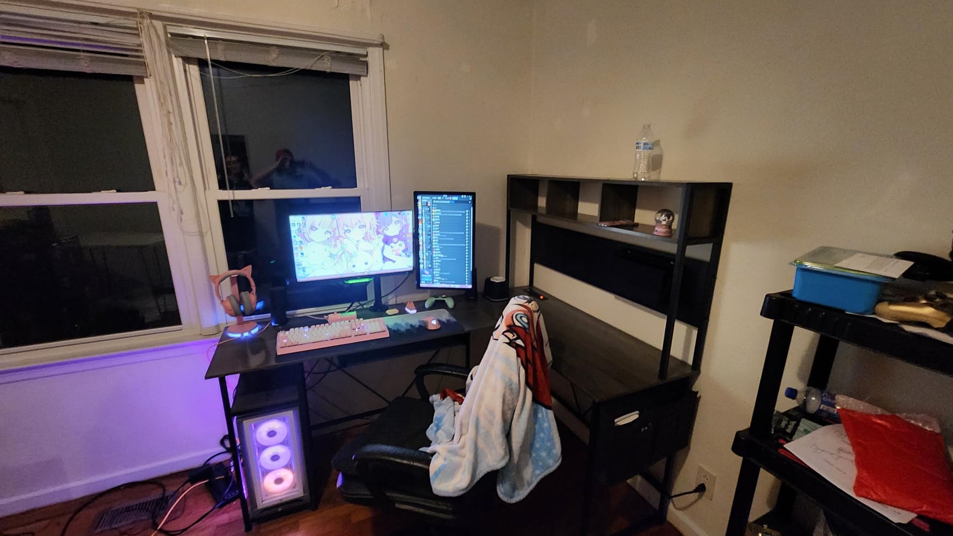 SEDETA L Shaped Gaming Desk, Reversible Computer Desk with Power Outlet and Pegboard, Gaming Desk with Led Lights, Keyboard Tray and Storage Bag for Home Office, Black - Customer Photo 1