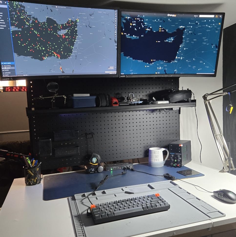 EUREKA ERGONOMIC Pegboard with Dual Monitor Stand,Steel Pegboard for Desk,Computer Accessories for Office, Privacy Panel for Gaming Desk, 4 Accessories Modular Hanging,43 x 34inch, Black - Customer Photo 1