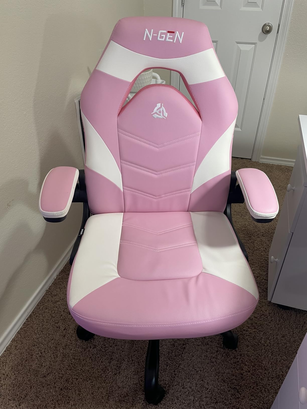 N-GEN Video Gaming Chair Ergonomic Computer Desk Office Chair with Lumbar Support Adjustable Height Swivel Wheels Flip-Up Arms PU Leather Home and Office (Black) customer photo 1