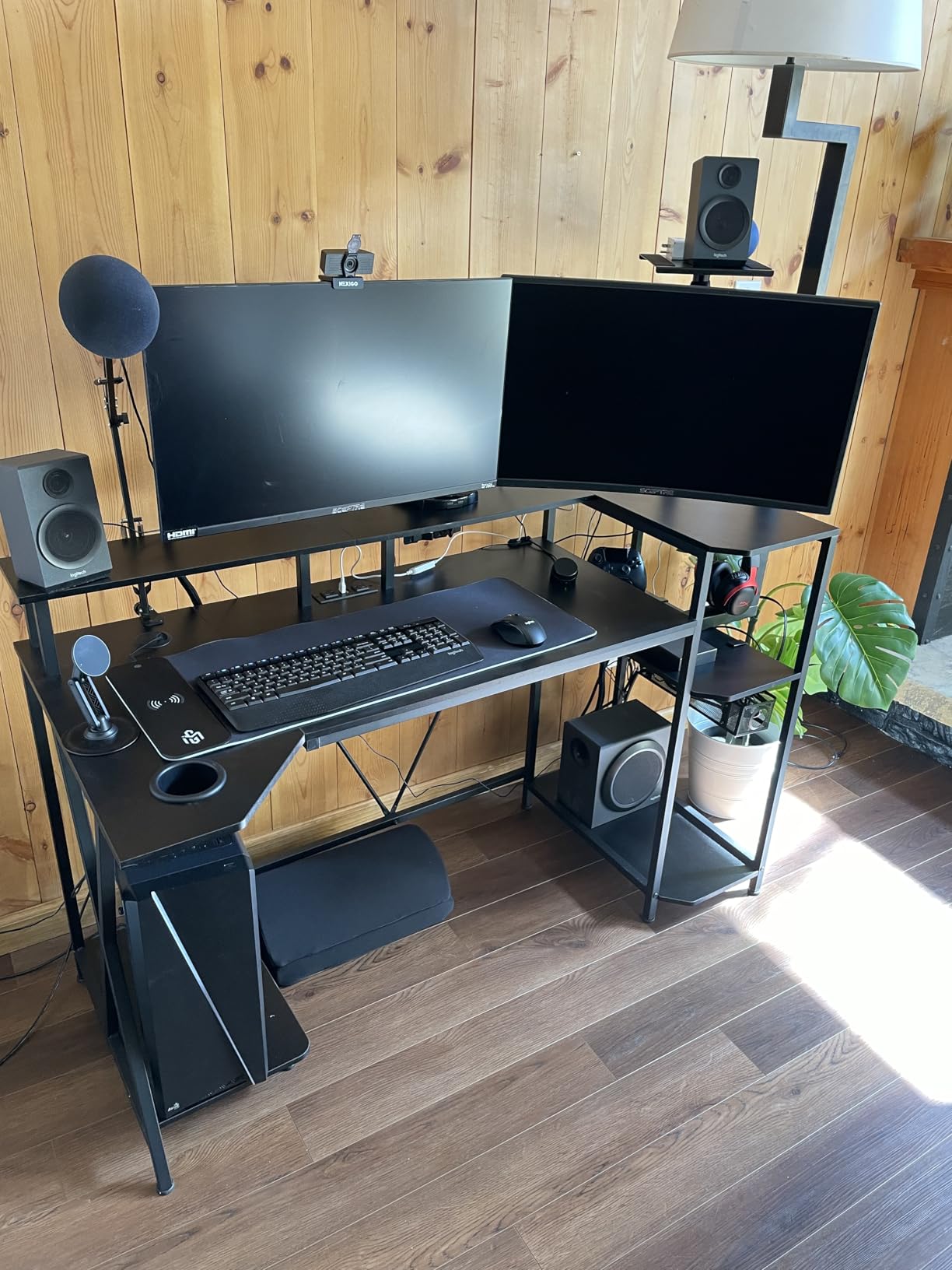 SEDETA Gaming Desk 70.8'' with LED Lights and Storage Shelves, Computer Desk with Monitor Stand, Power Outlets and Cup Holder, Large PC Gamer Desk, Gaming Table for Bedroom, Living Room, Black - Customer Photo 4