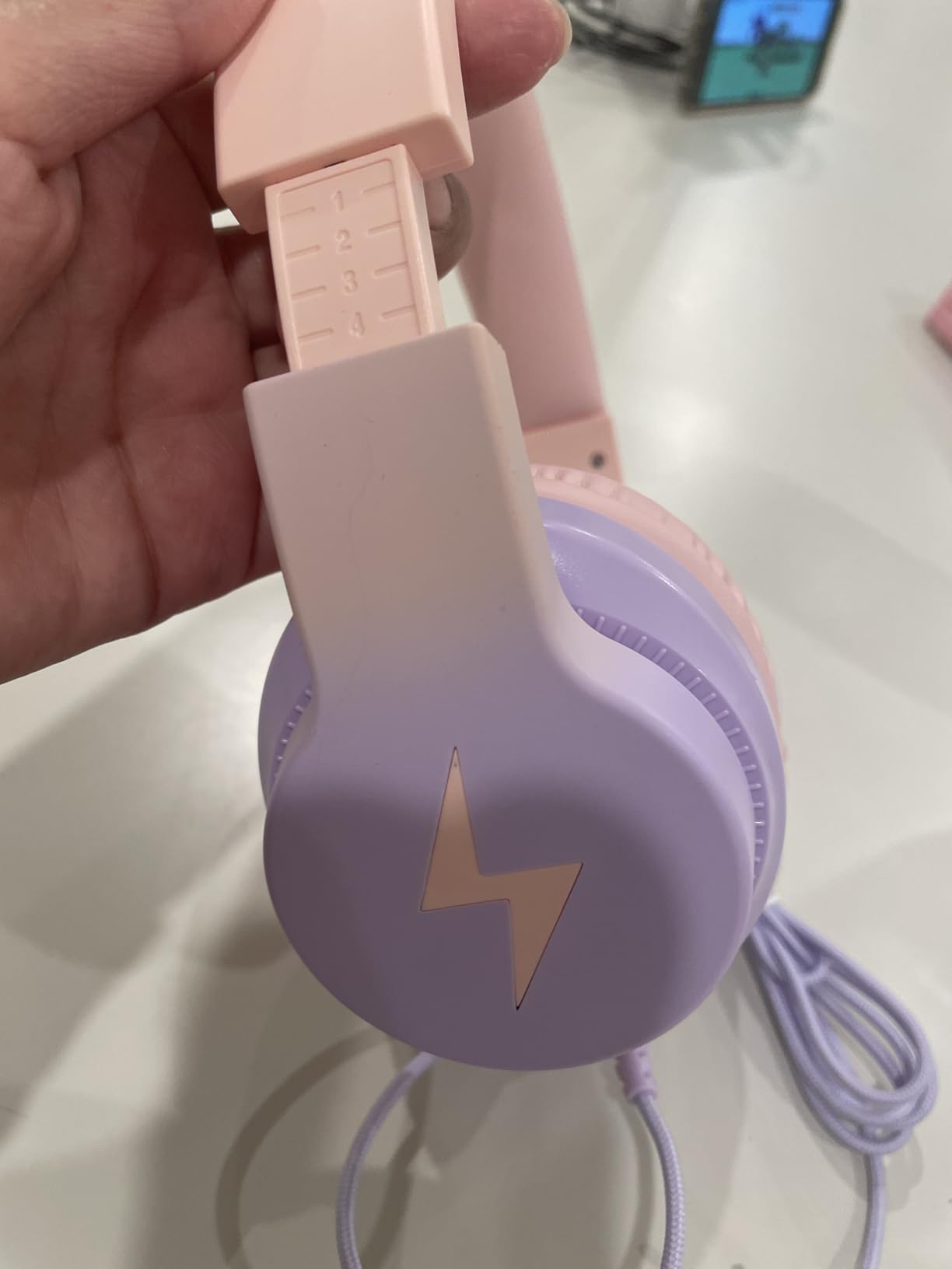 Kids Headphones, Wired Headphones for Kids Over Ear with Microphone, 85/94dB Volume Limiter Headphone for Girls Boys, Foldable Headphone for Learning & Entertainment,Gradient Purple Customer Review Kids Headphones, Wired Headphones for Kids Over Ear with Microphone, 85/94dB Volume Limiter Headphone for Girls Boys, Foldable Headphone for Learning & Entertainment,Gradient Purple - Customer Photo 2