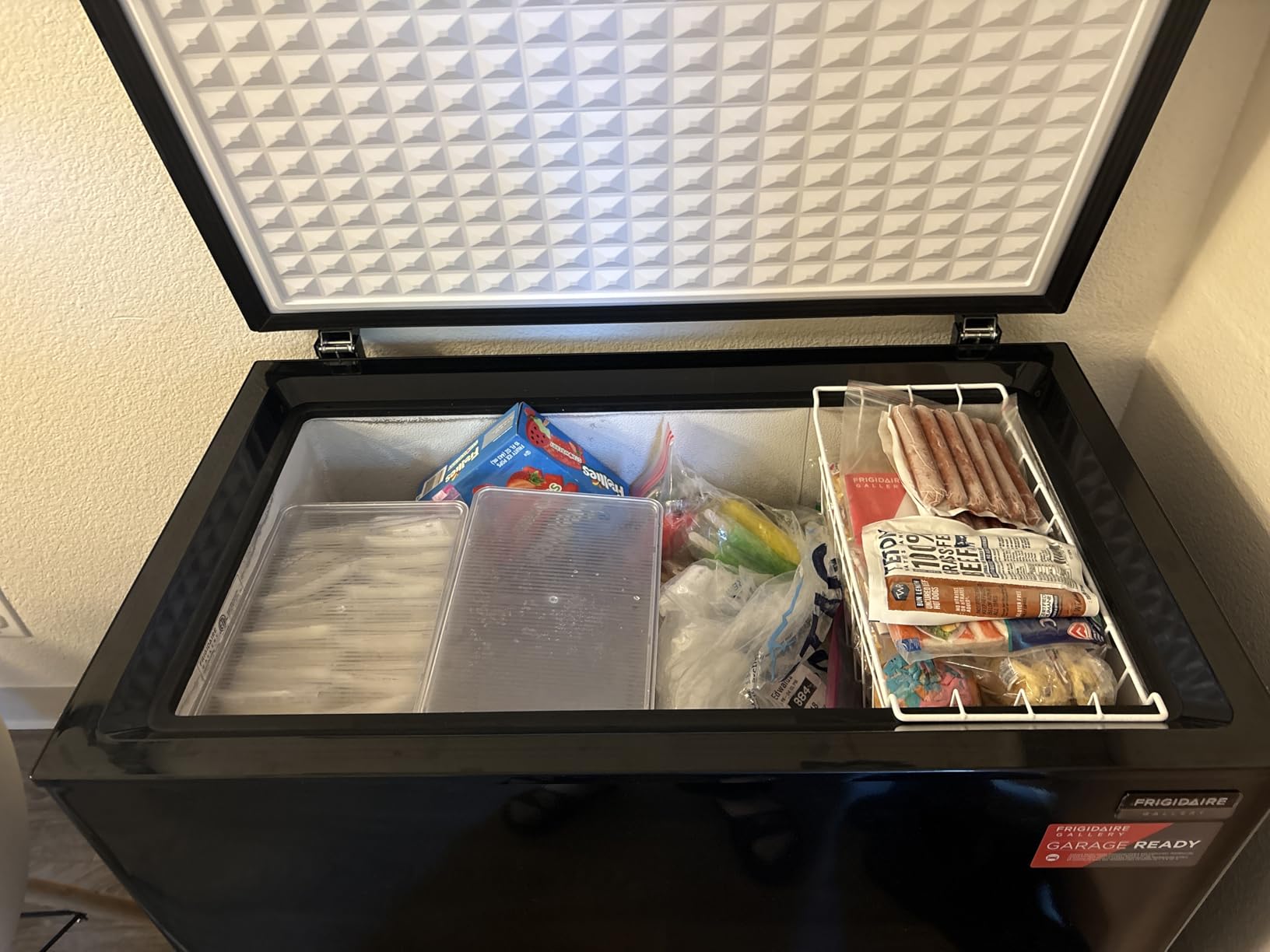 FRIGIDAIRE EFRF5003-BLACK Chest Deep Freezer-Garage-Ready, 5.0 Cu. Ft. Capacity, Black-Adjustable Thermostat-Removable Vinyl Coated Wire Basket-Easy Defrost Drain - Customer Photo 1