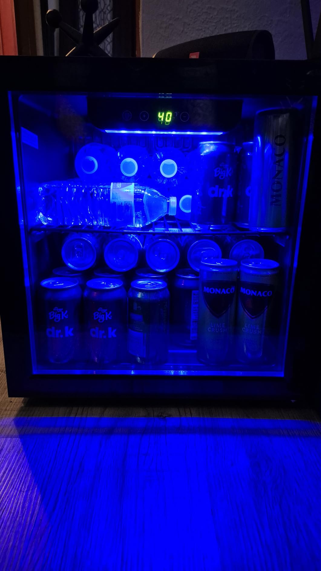 EUHOMY 48 Can Beverage Refrigerator cooler-Mini Fridge Glass Door for Beer Drinks Wines, Countertop Beverage Fridge with Adjustable Shelves Blue LED for Home/Office/Dorm/Bar, 1.3 cu.ft - Customer Photo 2