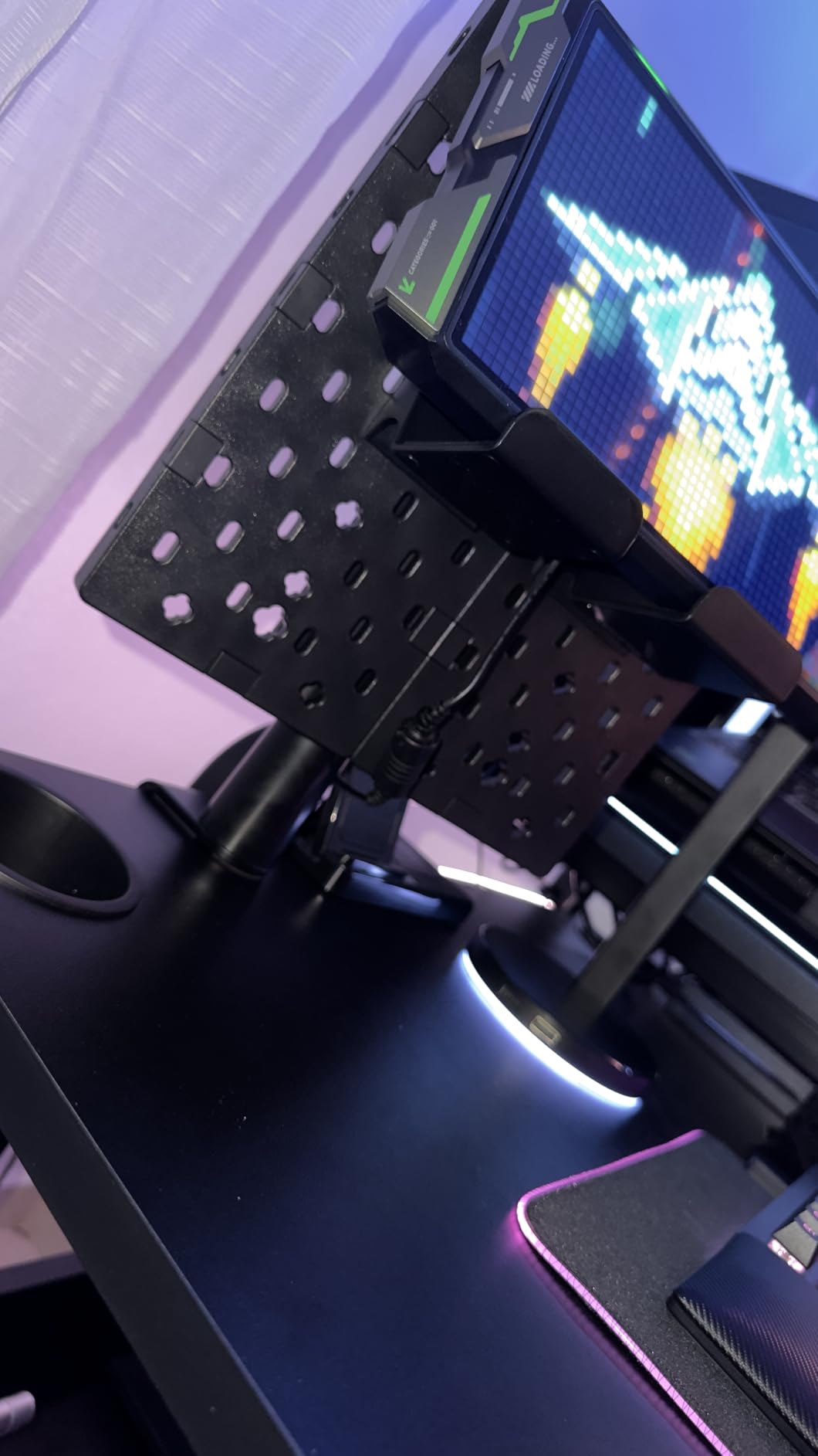 PEGZONE Modular Headphone and Controller Holder for Game, Clamp-on Pegboard, Rotatable Controller Stand with Cable Hooks, Gaming Accessory for Xbox PS5 PS4 Nintendo Switch, 3Pcs Pegboard, Black - Customer Photo 1