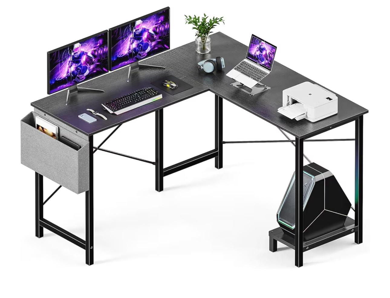 Sweetcrispy L Shaped Desk - Computer Desk Corner Desks Gaming Desk PC Table with CPU Stand Side Bag for Home Office Dorm Sturdy Writing Workstation, Black, 50-Inch - Customer Photo 1