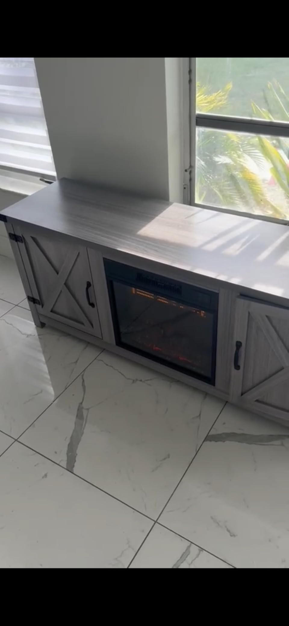 YESHOMY Fireplace TV Stand with Two Barn Doors and Storage Cabinets for Televisions up to 65+ Inch, Entertainment Center Console Table, Media Furniture for Living Room, 58 Inch, Gray Wash Customer Review YESHOMY Fireplace TV Stand with Two Barn Doors and Storage Cabinets for Televisions up to 65+ Inch, Entertainment Center Console Table, Media Furniture for Living Room, 58 Inch, Gray Wash - Customer Photo 3