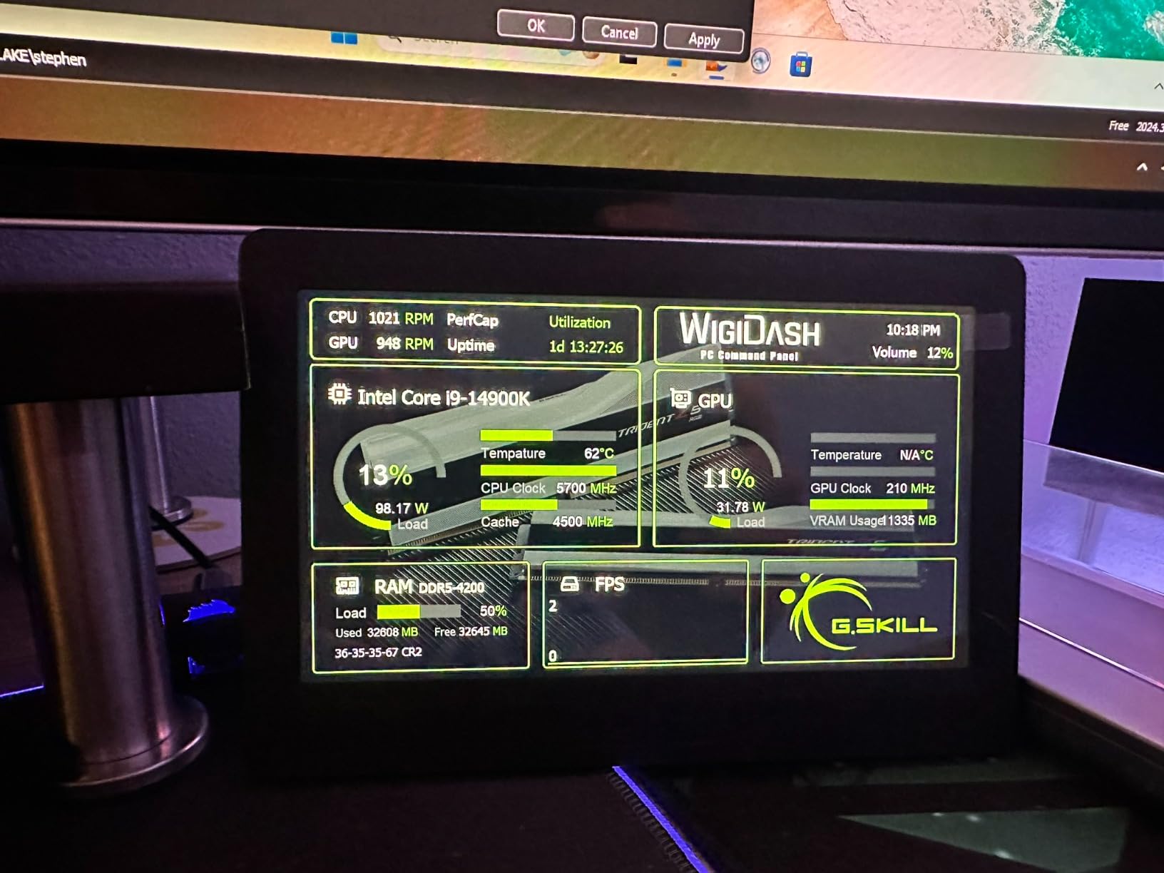 G.SKILL WigiDash PC Command Panel - 7 inch Touch Display, Up to 20 (5x4) Widget Grid, Customizable Hotkeys/Shortcuts/Widgets, Monitor System Performance (Windows 10 and 11, USB Powered) - Customer Photo 2