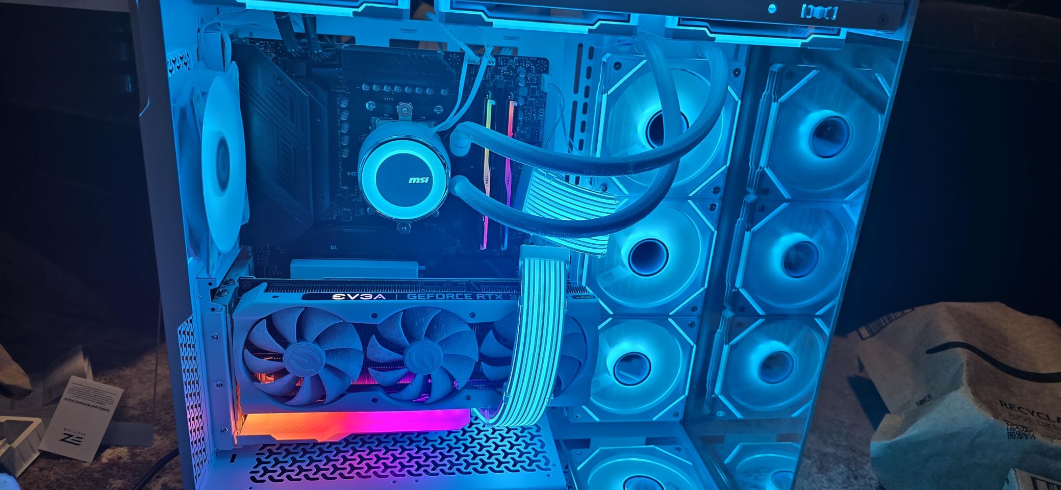 EZDIY-FAB Vertical GPU Mount with High-Speed PCIE 4.0 Riser Cable, ARGB Module, 115mm/4.52in Flexible Extension, 90 Degree Connector, Only Compatible to Full-Opened PCIe Slots-Black-YIHPI344-2 - Customer Photo 2