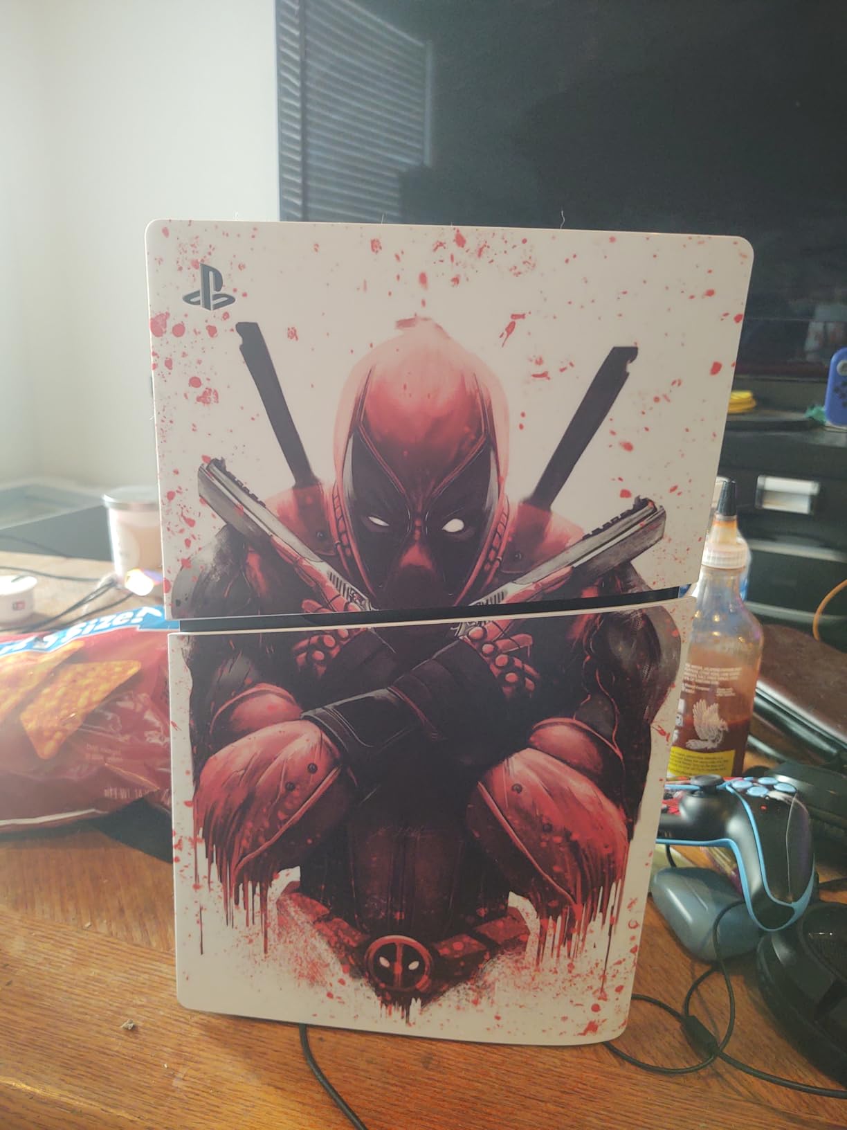 Slim Disc Console Skin Controllers Sticker Decals Compatible with PS5 Slim Disc Console Red - Customer Photo 2