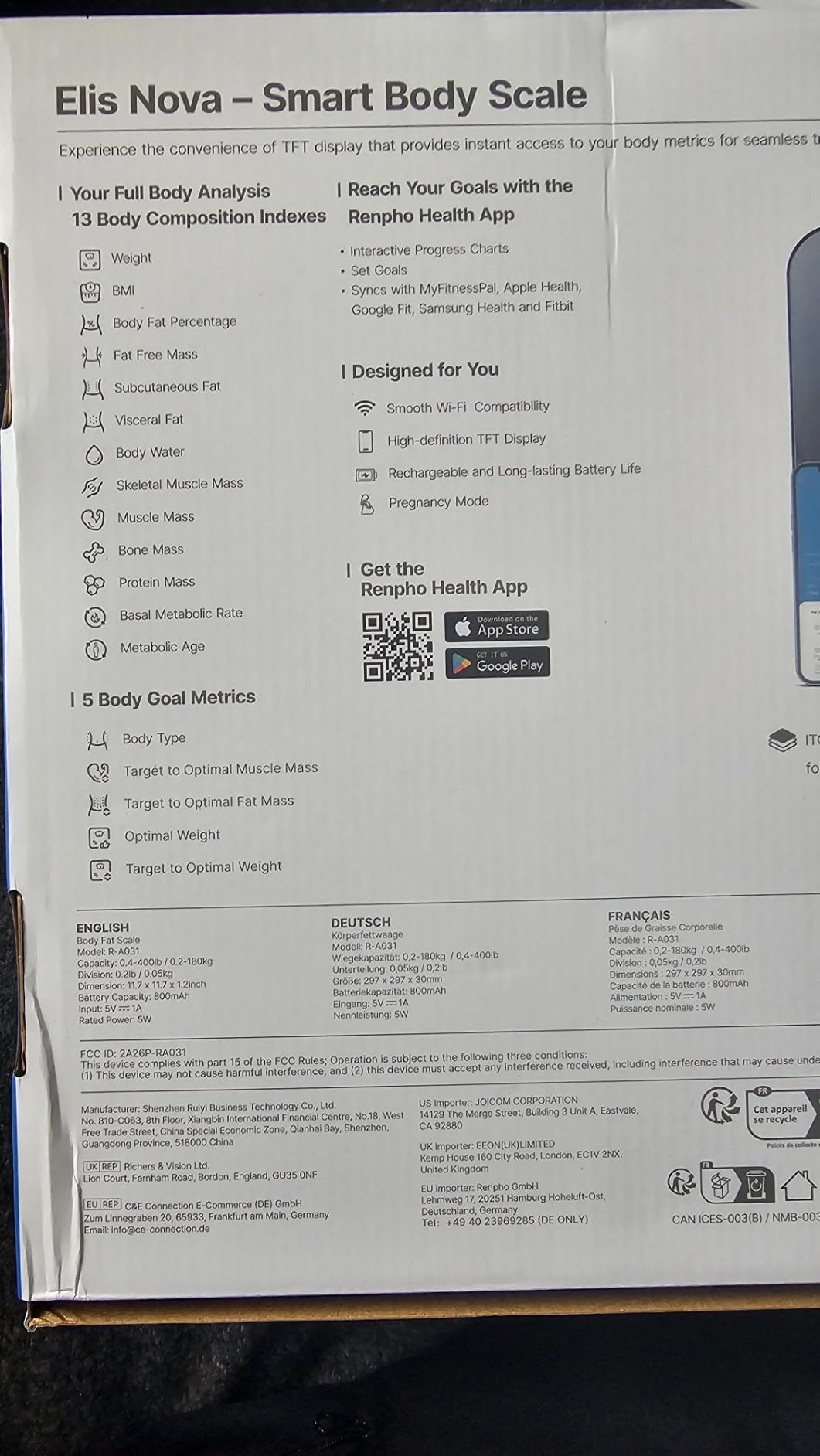 RENPHO Smart Scale for Body Weight Fat, Digital Bathroom Scale with Color Display, Wi-Fi & Bluetooth Fitness Equipment for BMI Muscle Mass Composition, Rechargeable, Elis Nova - Customer Photo 4