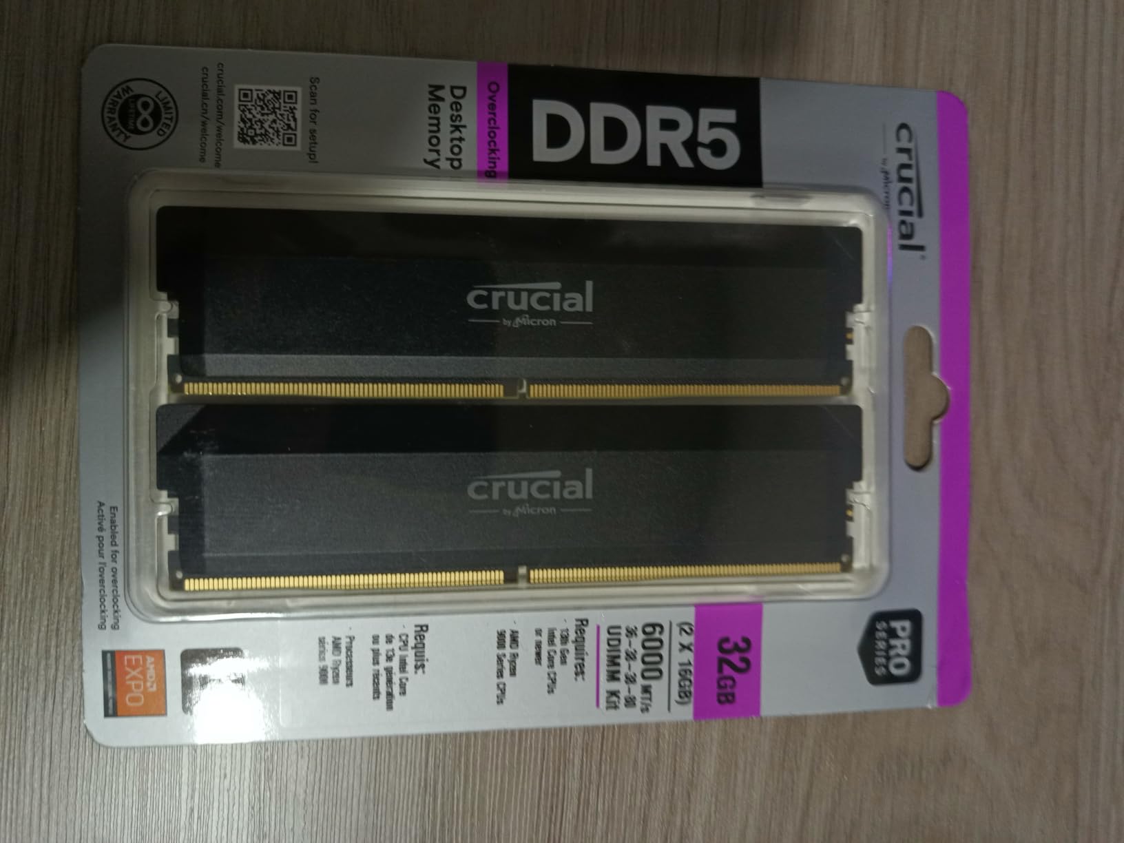 Crucial Pro 32GB DDR5 RAM Kit (2x16GB),CL36 6000MHz, Overclocking Desktop Gaming Memory, Intel XMP 3.0 & AMD Expo Compatible, Black - CP2K16G60C36U5B - Customer Photo 2