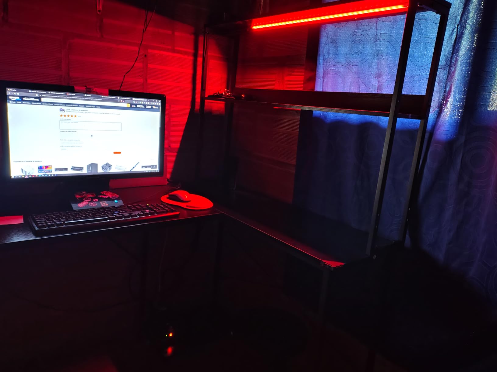 AODK L Shaped Desk Gaming Desk with LED Light & Power Outlet, 53 Inch Reversible L Shaped Computer Table with Shelf & Storage Bag & Hook for Home Office, Black - Customer Photo 1