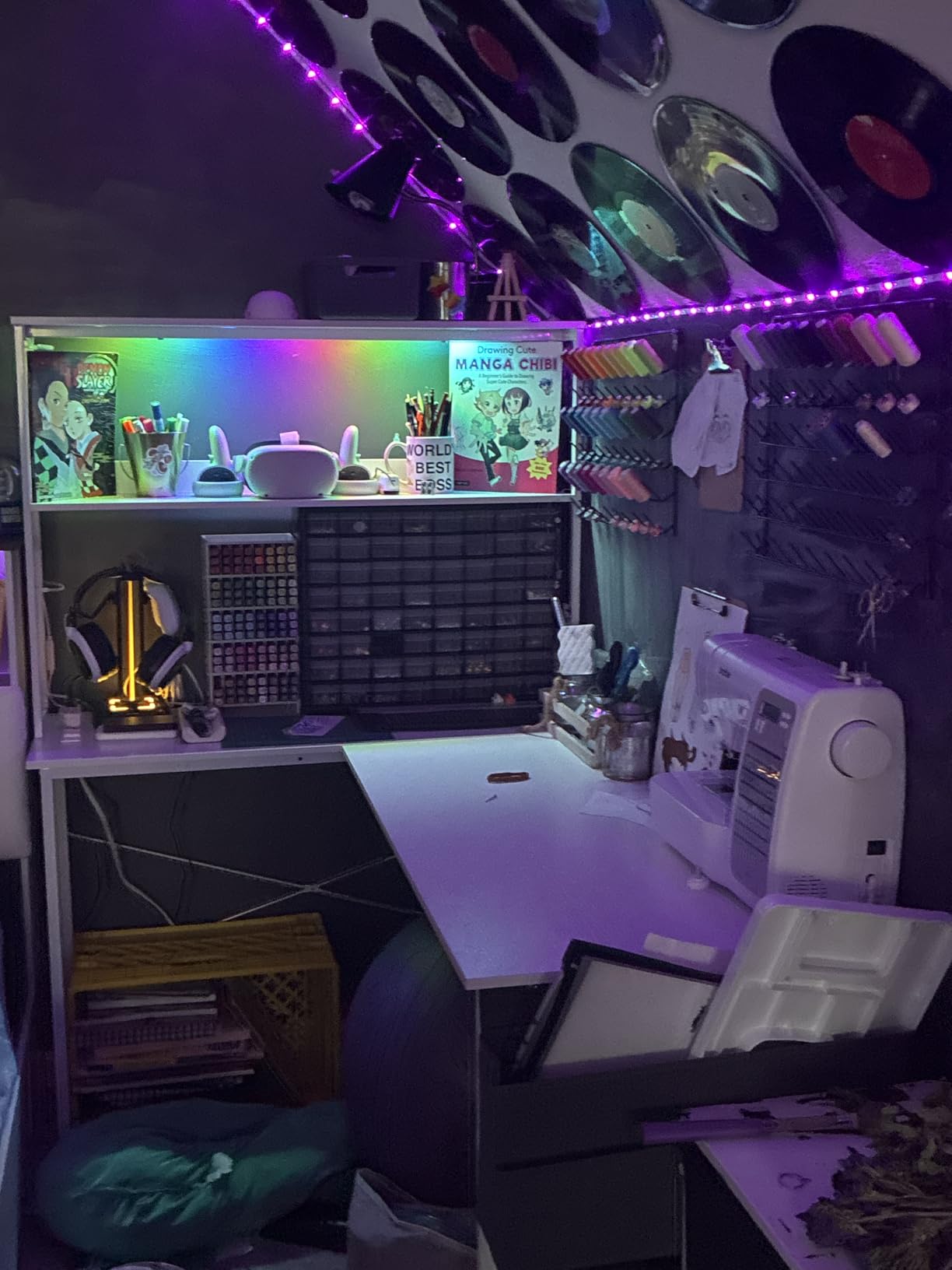 AODK L Shaped Desk Gaming Desk with LED Light & Power Outlet, 53 Inch Reversible L Shaped Computer Table with Shelf & Storage Bag & Hook for Home Office, Black - Customer Photo 2