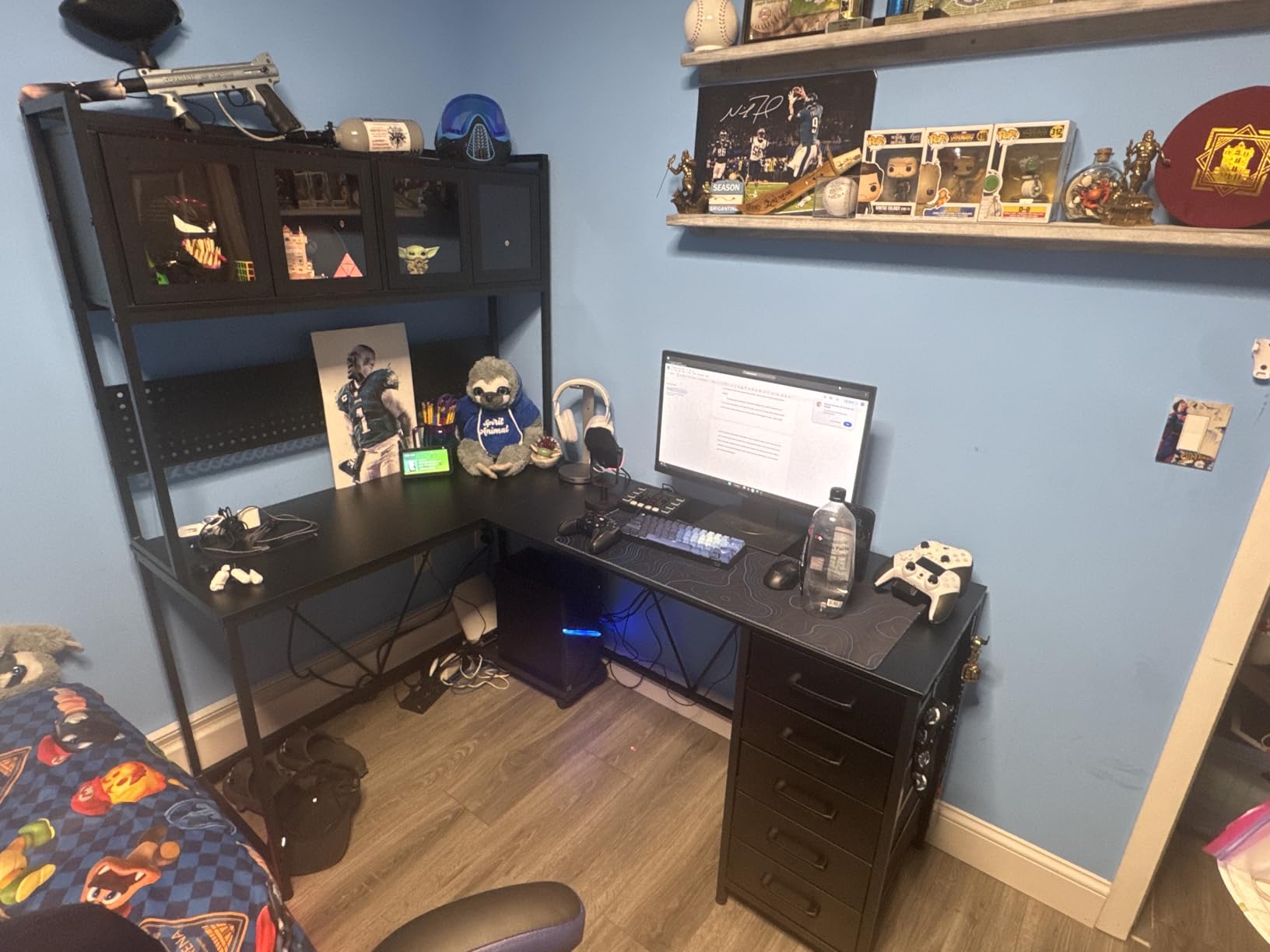SEDETA L Shaped Gaming Desk with Drawers, L Shaped Computer Desk with Hutch and Storage Shelves, Gaming Desk with Pegboard, Led Lights, and Power Outlet, Home Office Desk, Corner Desk, Black - Customer Photo 1