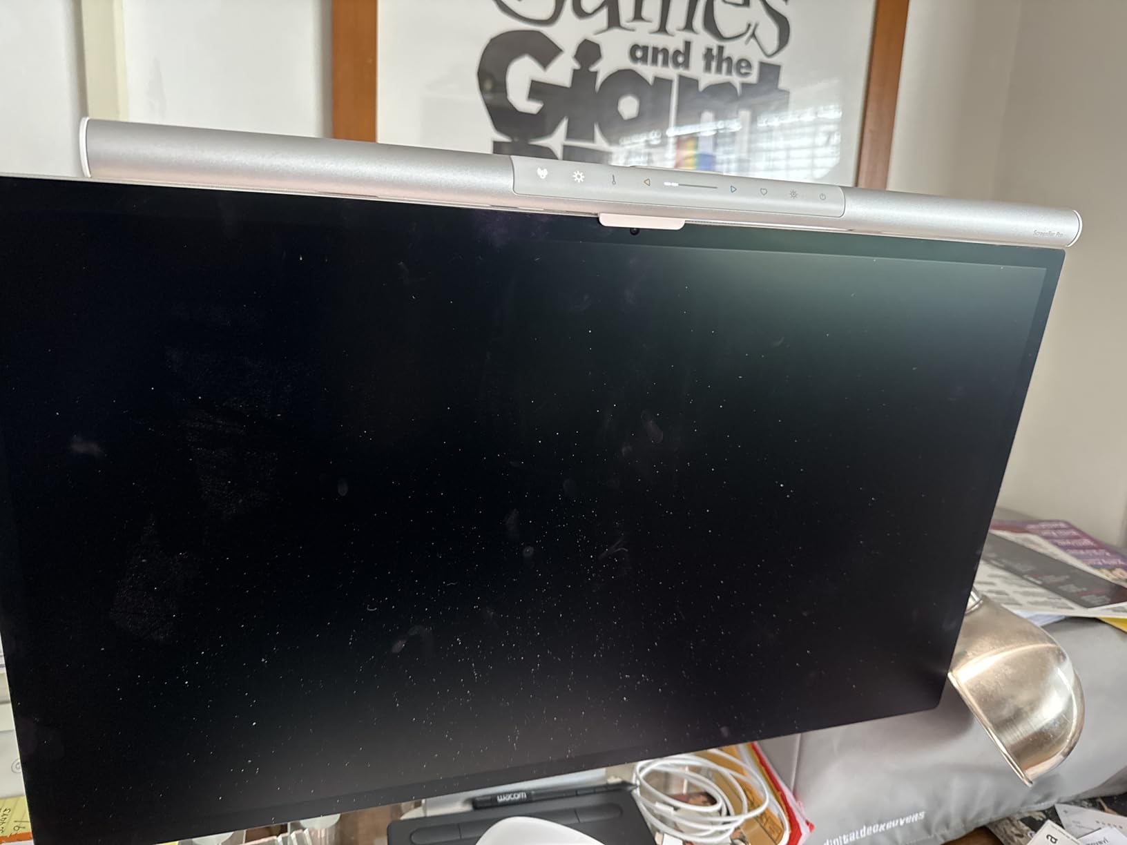 BenQ ScreenBar Pro LED Monitor Light Bar - Ultrawide Lighting, Motion Sensor, Adjustable Brightness/Color Temperature, Eye-Care USB-C Monitor Lamp, No Glare, Space-Saving, Curved Monitors, Silver - Customer Photo 2