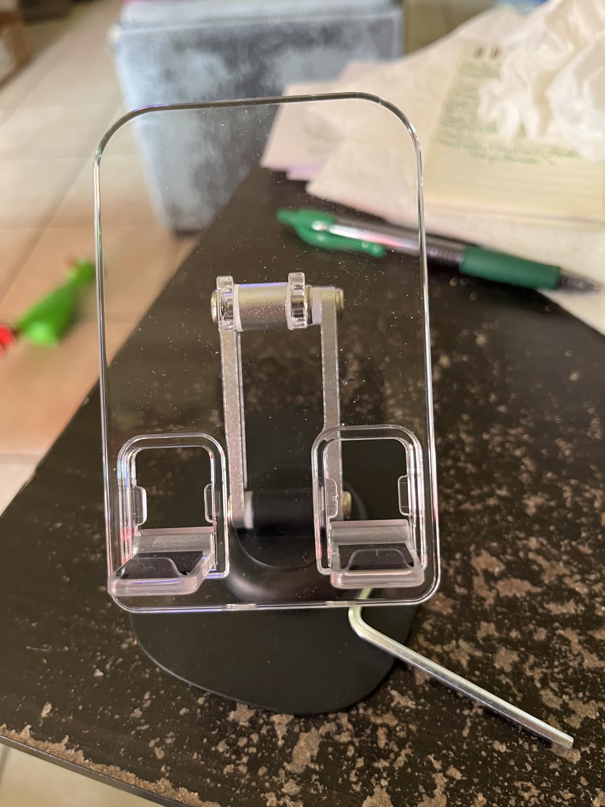 LISEN Cell Phone Stand for Desk, Phone Holder for Desk iPhone Stand, Cute Phone Office Accessories for Women - Cubicle Accessories, Acrylic iPhone Holder, soporte para celular Suitable for 4-11'' - Customer Photo 1