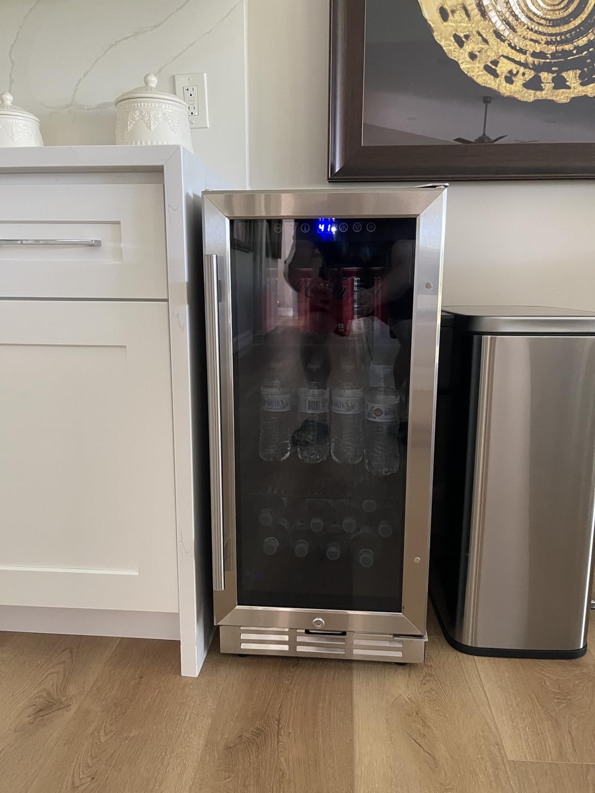15 Inch Beverage Refrigerator Under Counter - 126 Cans Beverage Fridge with Glass Door for Beer Wine Soda - Built-in or Freestanding Wine Cooler with Safety Lock for Home Kitchen Bar - Customer Photo 2