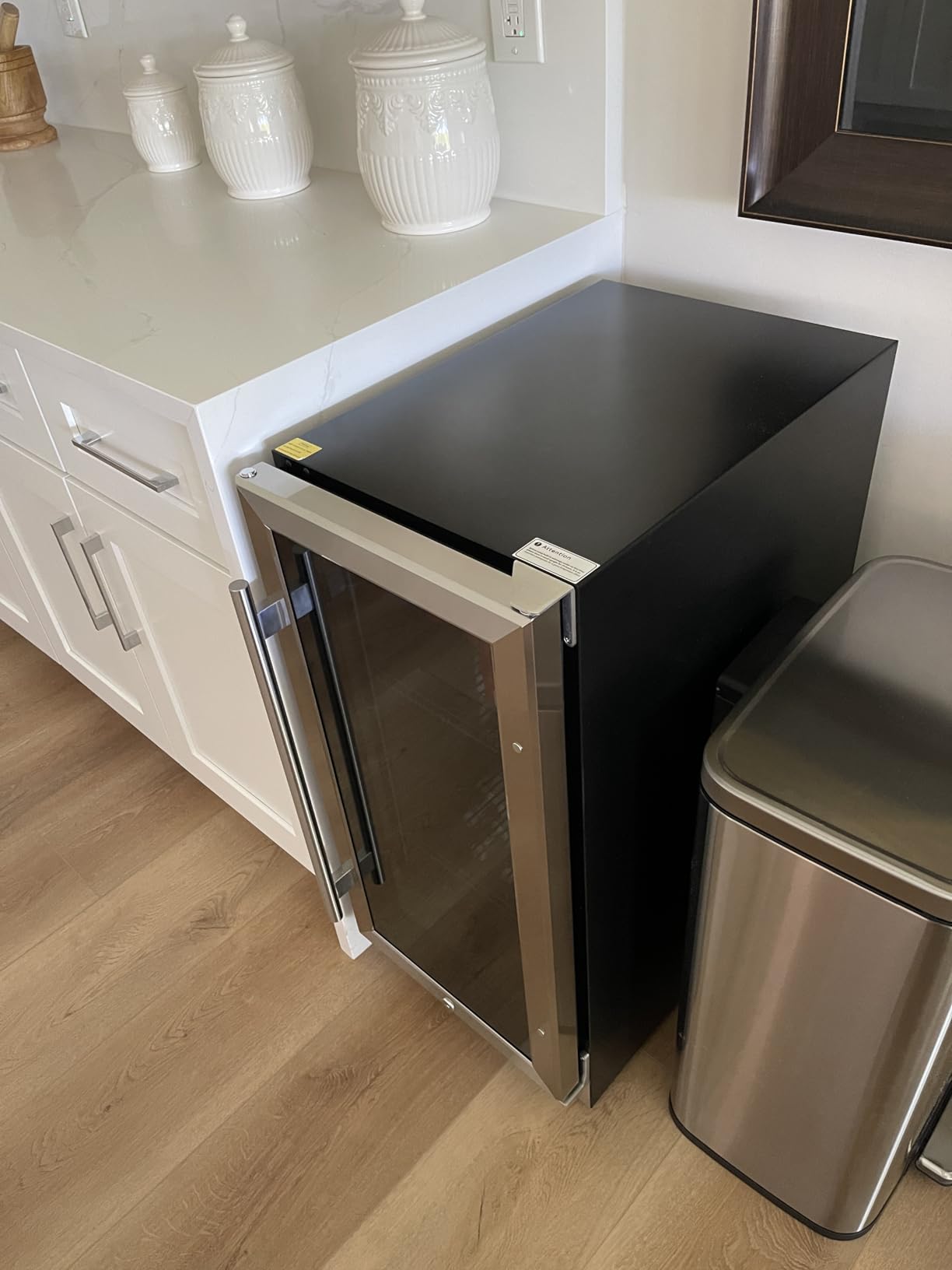 15 Inch Beverage Refrigerator Under Counter - 126 Cans Beverage Fridge with Glass Door for Beer Wine Soda - Built-in or Freestanding Wine Cooler with Safety Lock for Home Kitchen Bar - Customer Photo 3